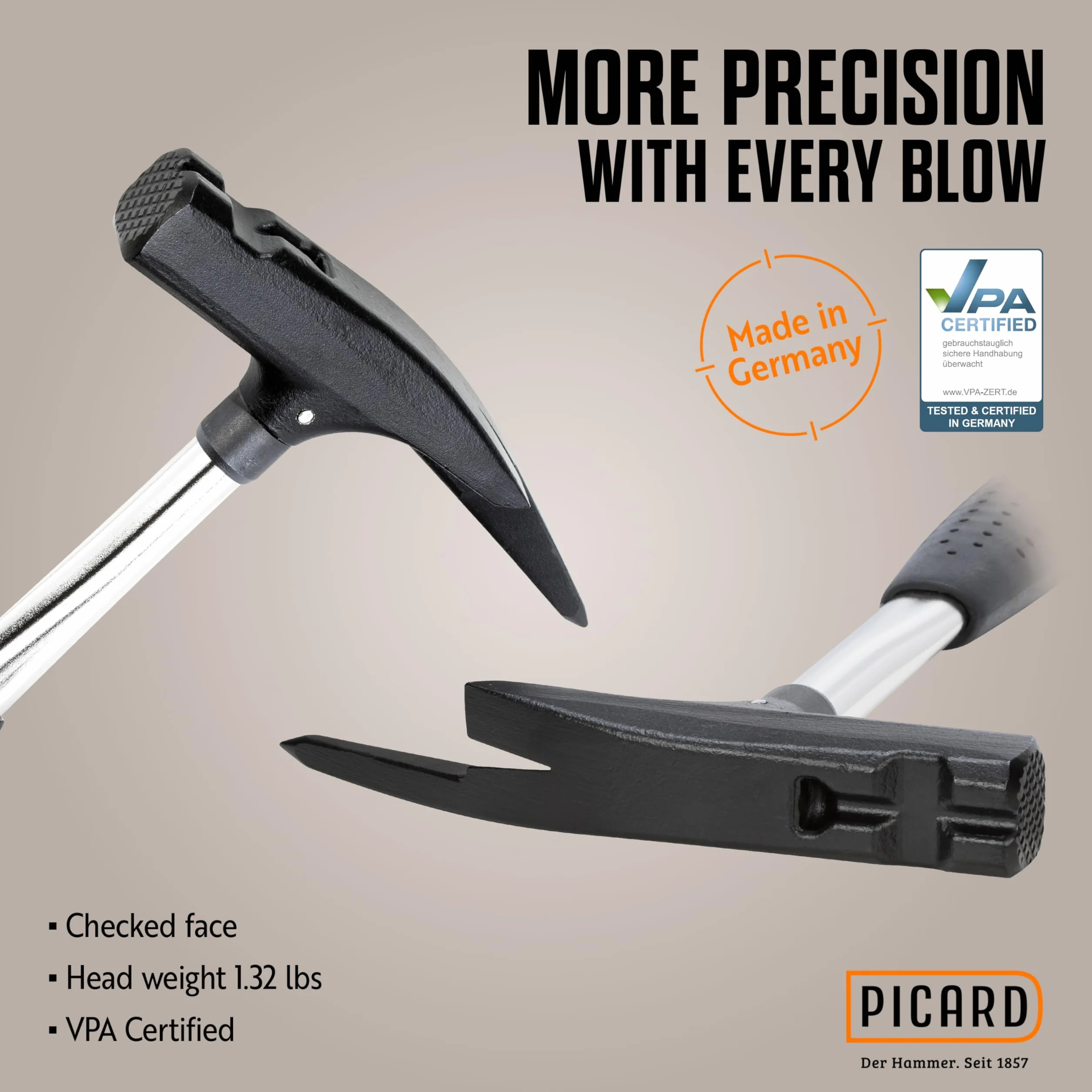 PICARD Martello da Carpentiere 600S Zigrinato Acciaio C45 con Magnete per Chiodi