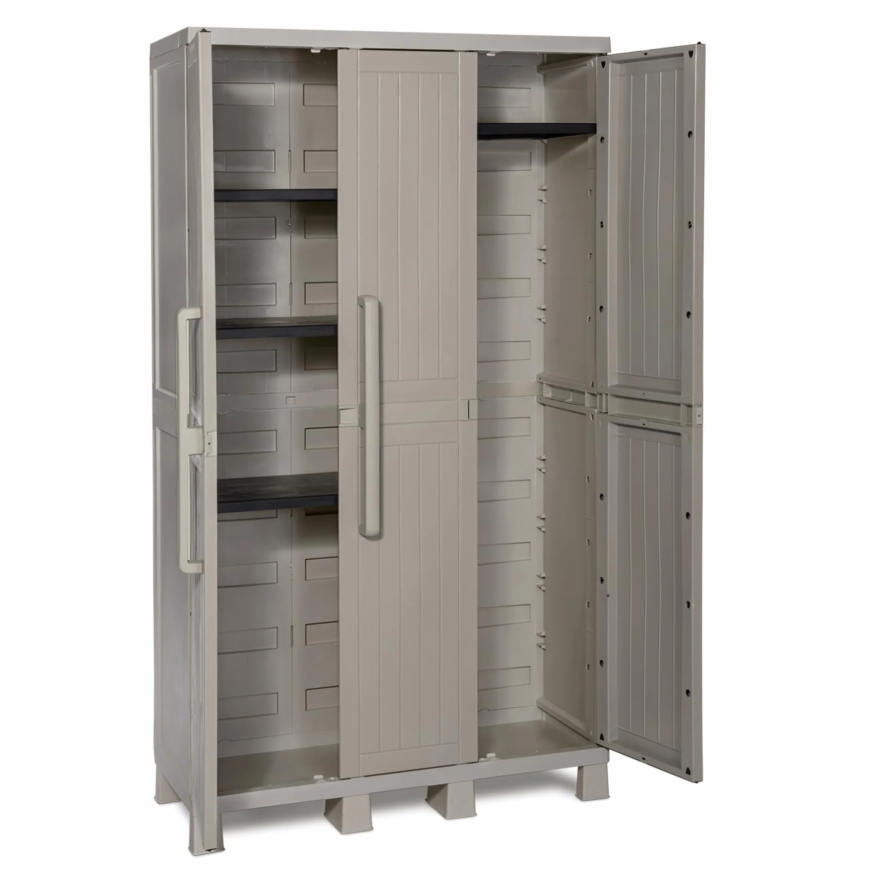Toomax Armadio Wood Midi 3 ante 4 ripiani regolabili 97x37x173 cm plastica effetto legno grigio tortora