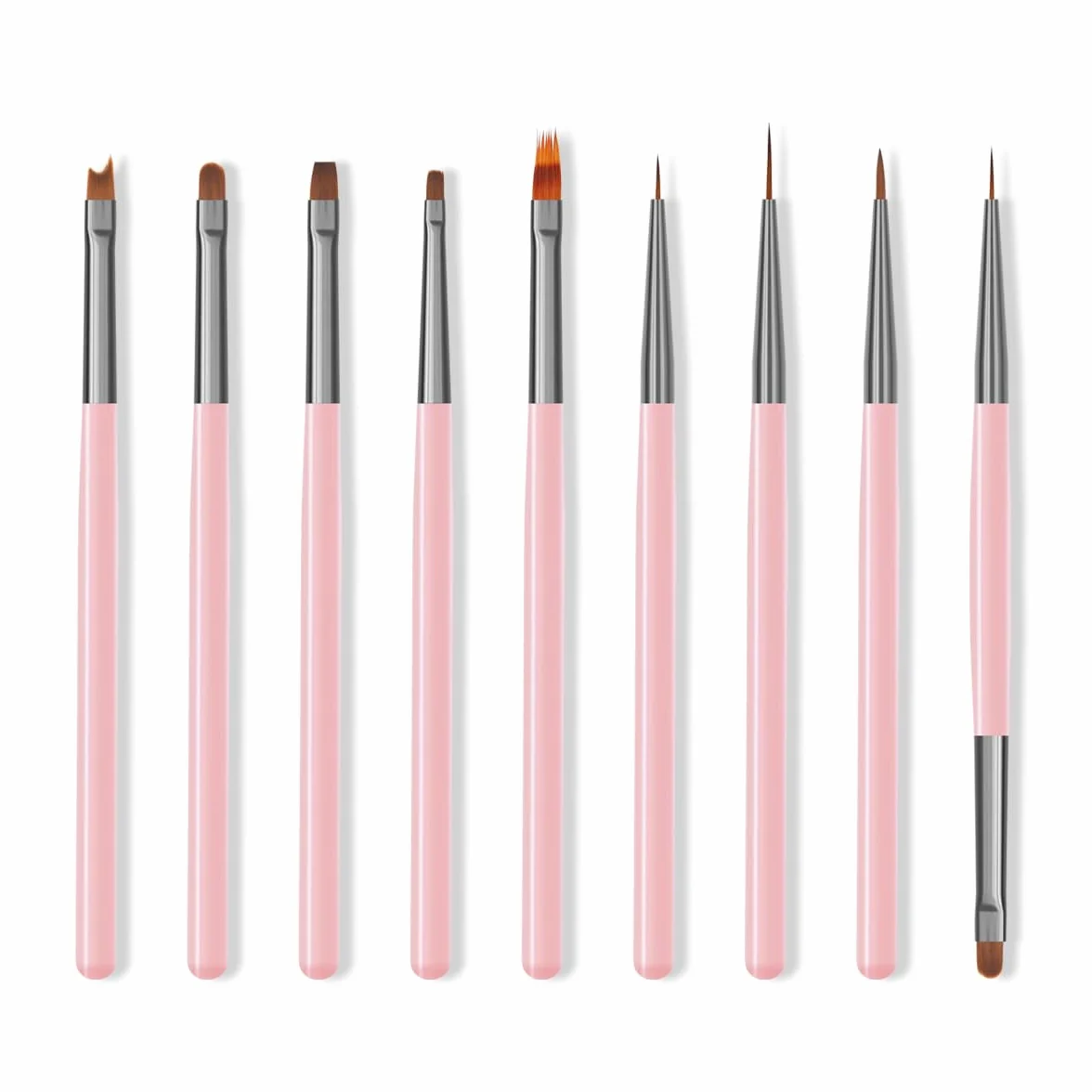 Set di pennelli per nail art, 9 pennelli per nail art, pennelli professionali per nail art, pennelli per unghie sottili, rosa