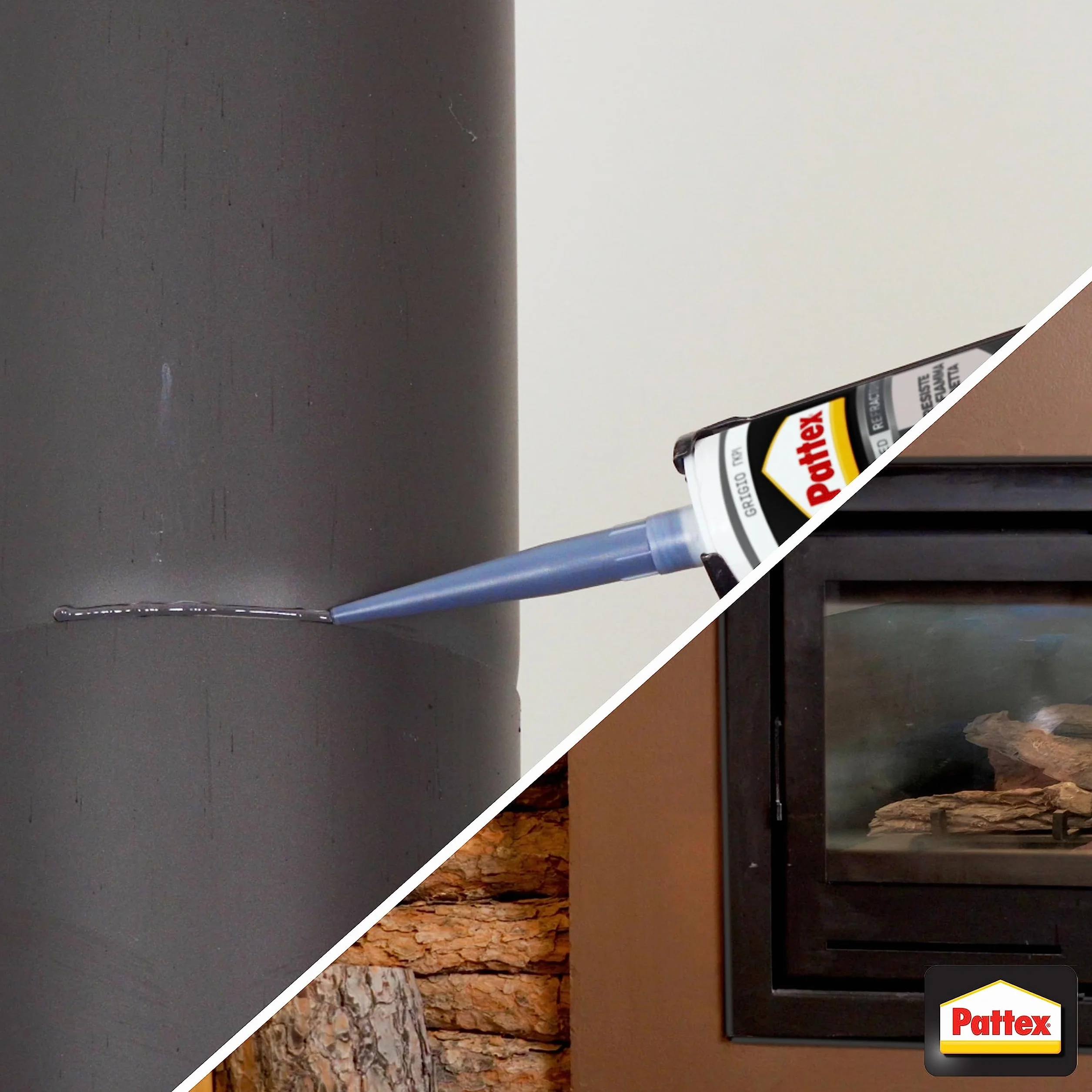 Pattex Silicone alte temperature per barbecue e caminetti, sigillante verniciabile resistente alla fiamma diretta, grigio 280 ml