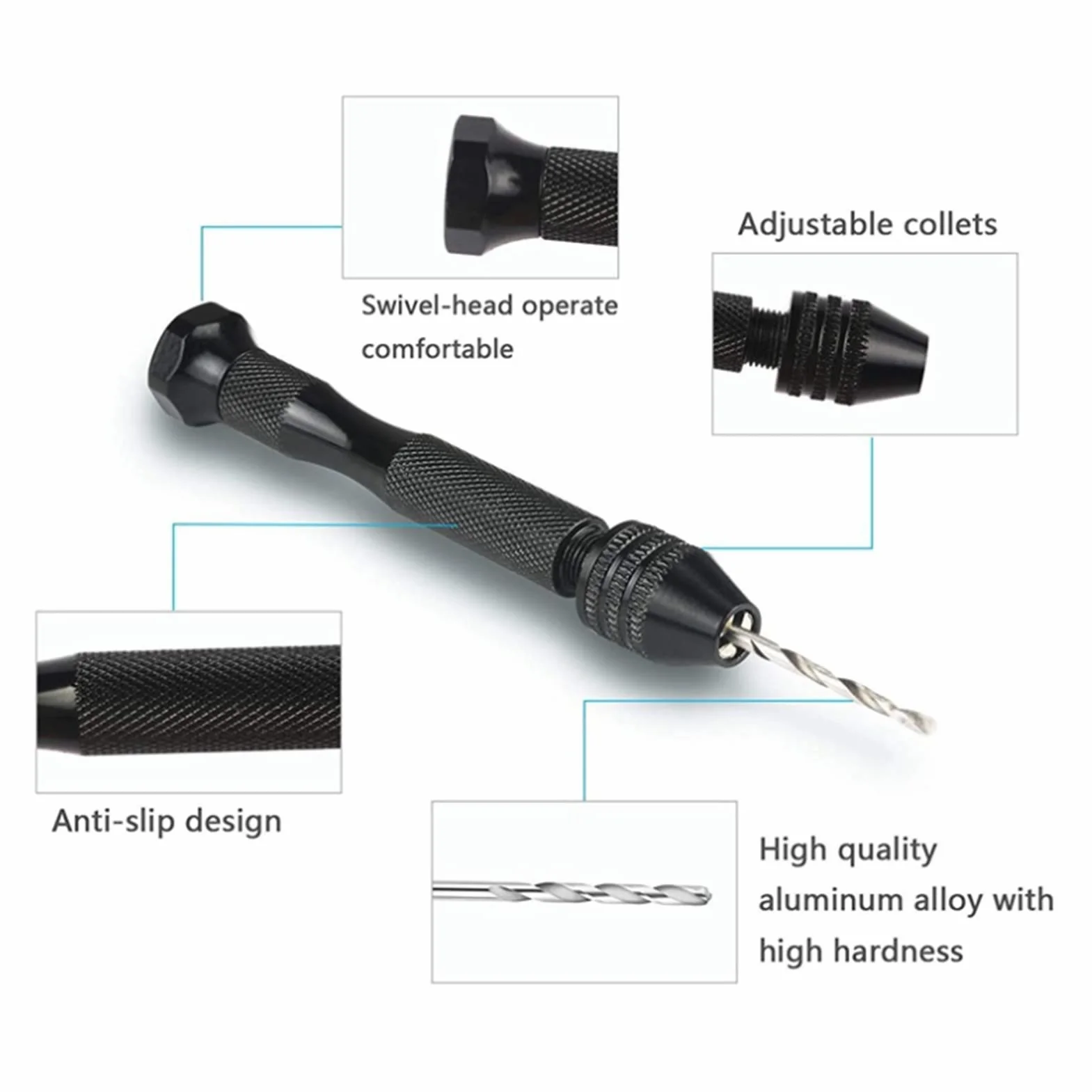 Pin Vise Hand Drill Rotary Tool 0.3-3.4mm Mini Trapano a Mano per Modellismo