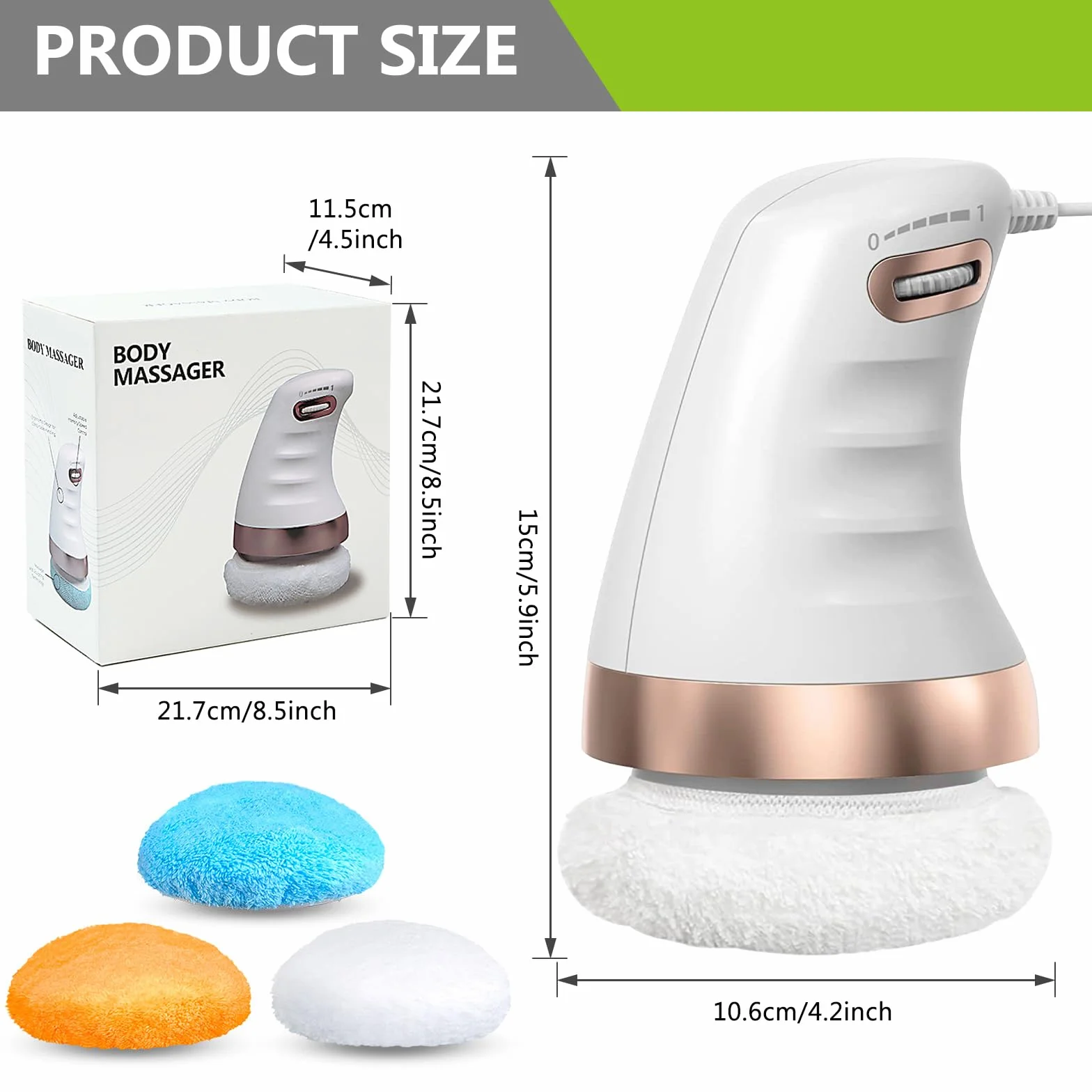 GBKDQQ Massaggiatore elettrico anticellulite con 3 colori, testa in tessuto intercambiabile per pancia gambe e cellulite massaggio lipedema massaggiatore per pelle sollevamento, rassodamento e