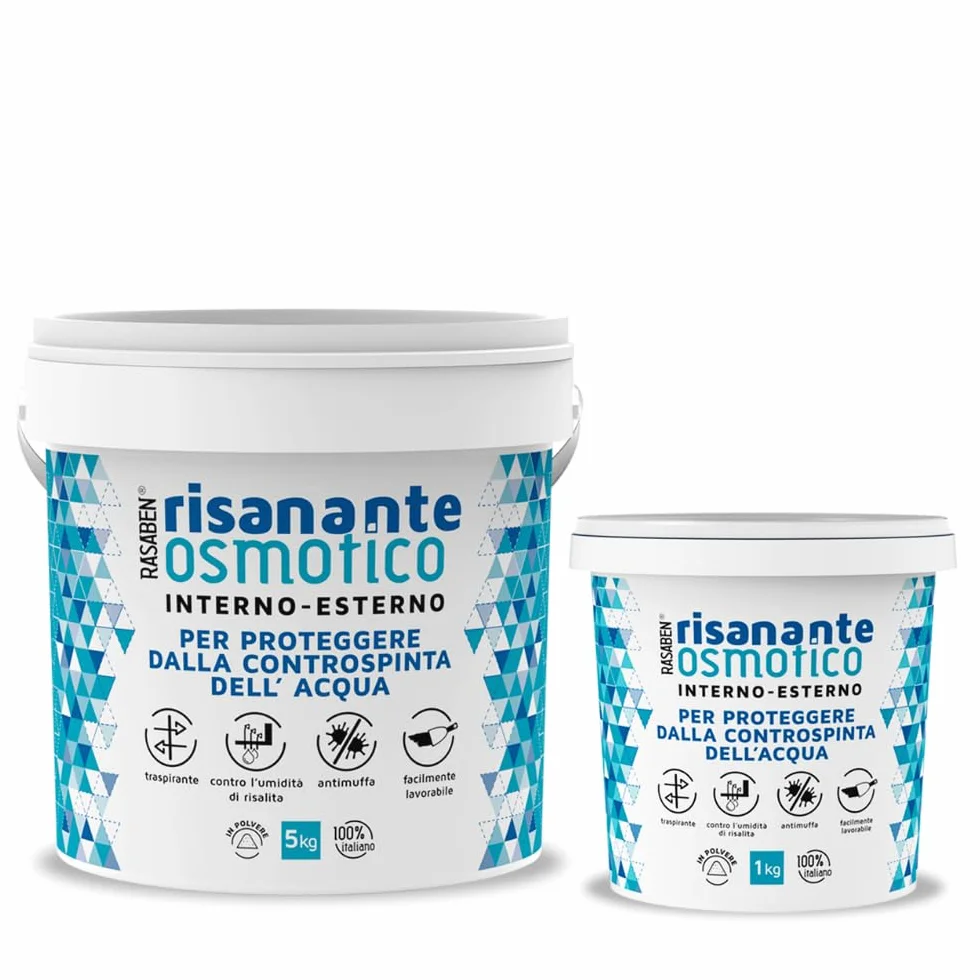 RASABEN Risanante Osmotico Stucco in Polvere per Risanamento Murature Umide Impermeabilizzare Pareti Pavimenti Antimuffa Traspirante 1kg Made in Italy