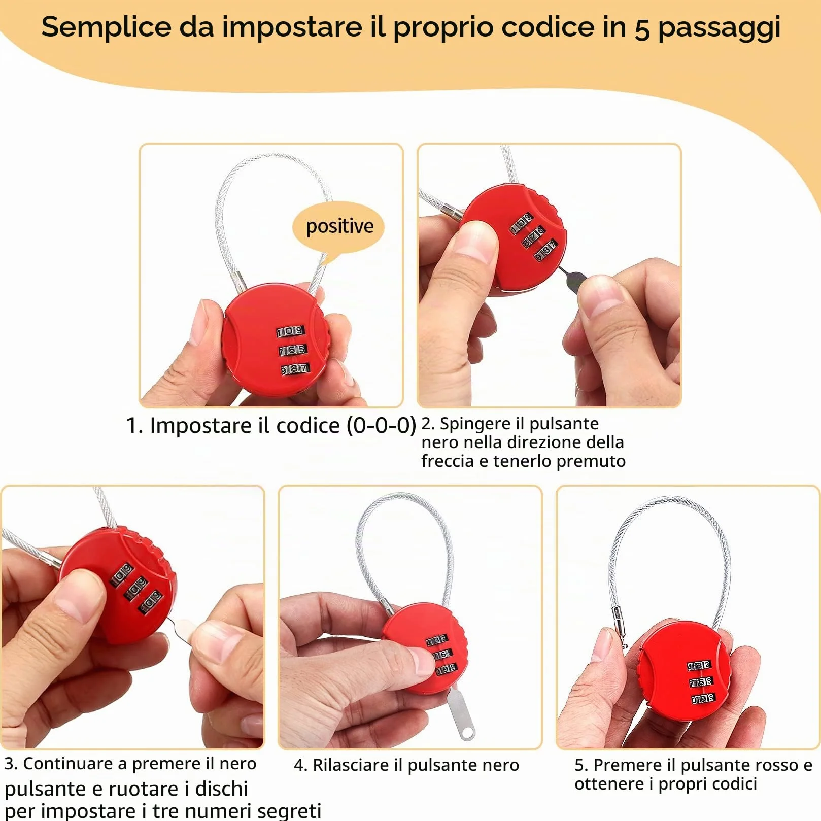 Lucchetti a Combinazione per Bagagli, 4 Pezzi, Serratura Lucchetto Piccolo con Cavo a 3 Cifre per Valigia Armadietto Viaggio