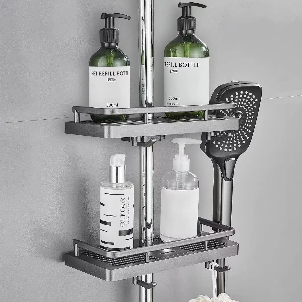 Portasapone Doccia Senza Forare 2 Pezzi Grigio per Binario 22-25mm