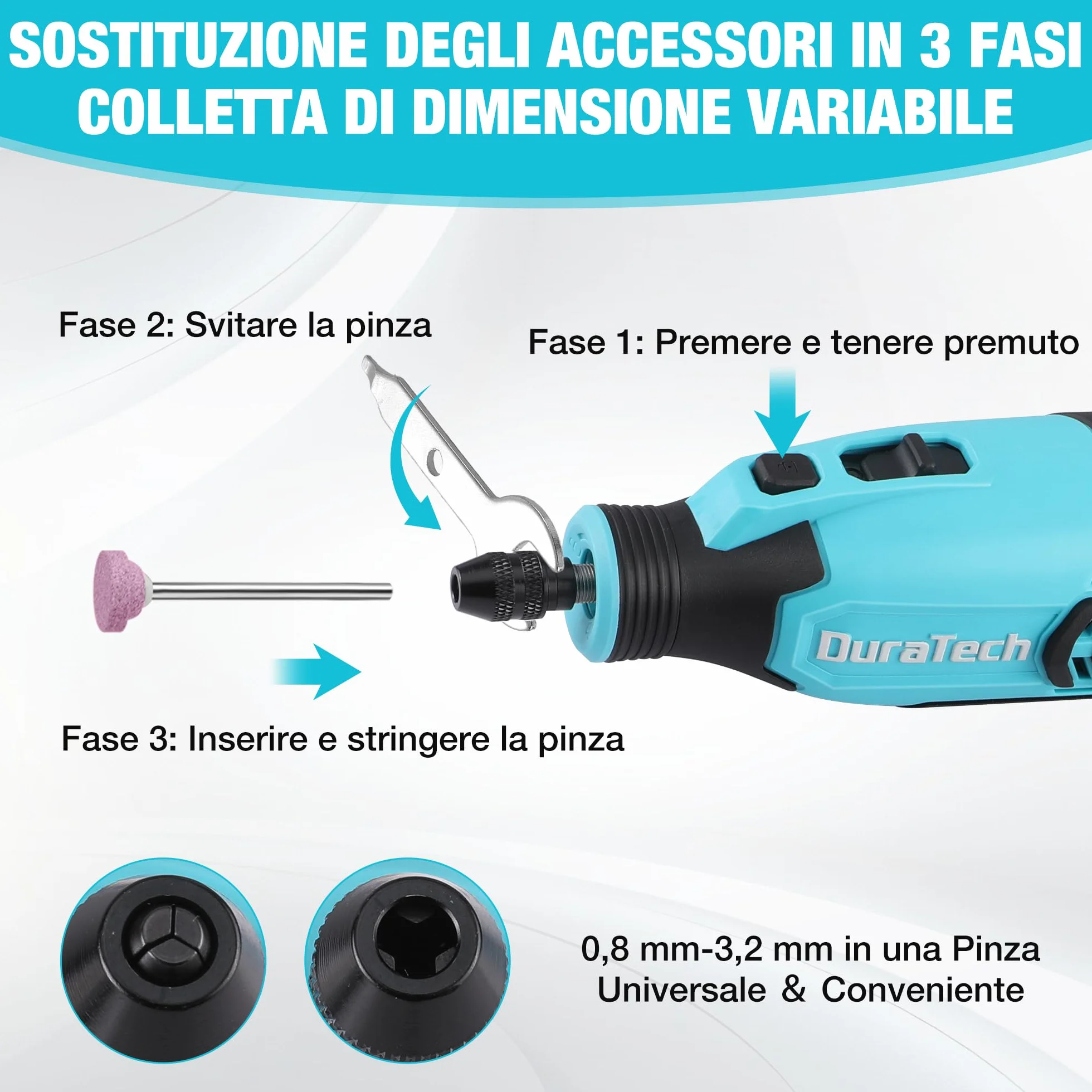 DURATECH Strumento Multifunzione Ricaricabile 35.000 giri/min 7 Velocità con 118 Accessori