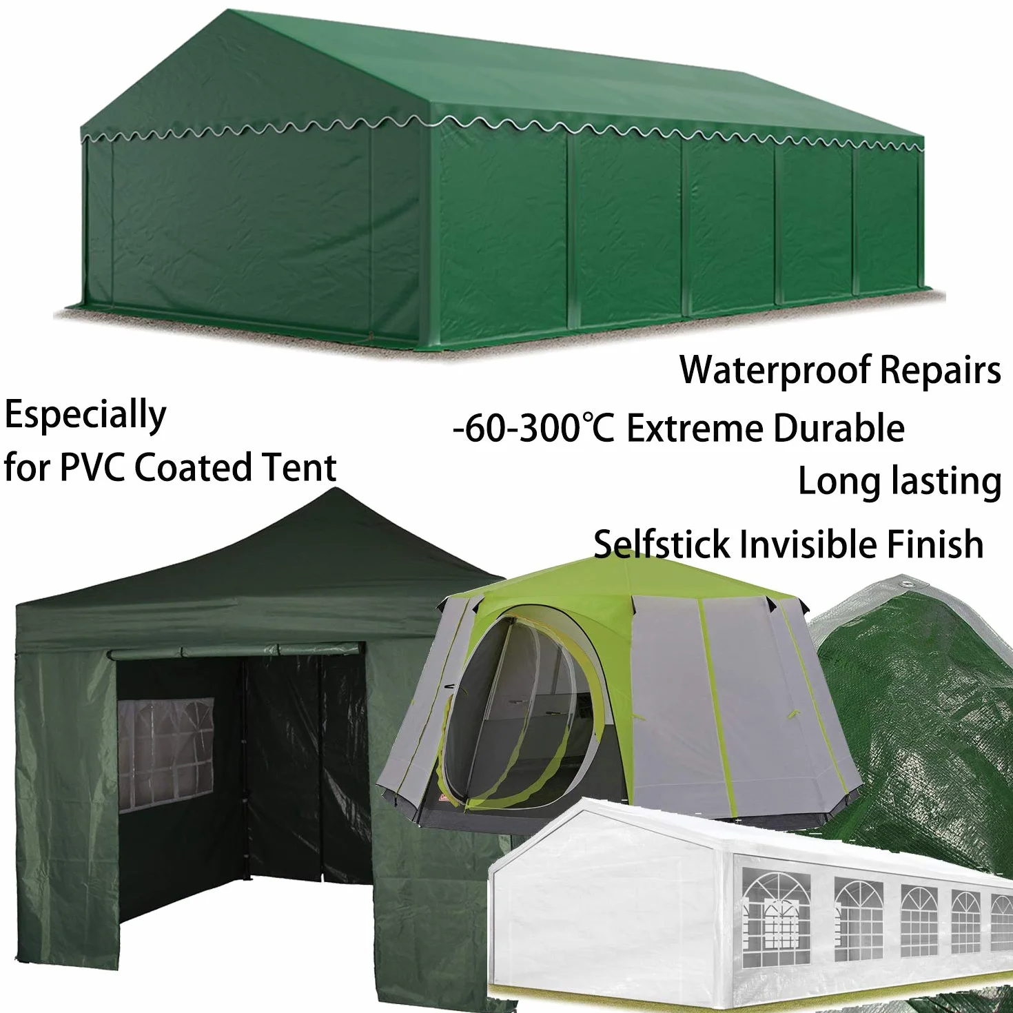 Nastro di Riparazione per Tendone 5 m, Adesivo Trasparente Resistente per Tenda da Sole in PVC