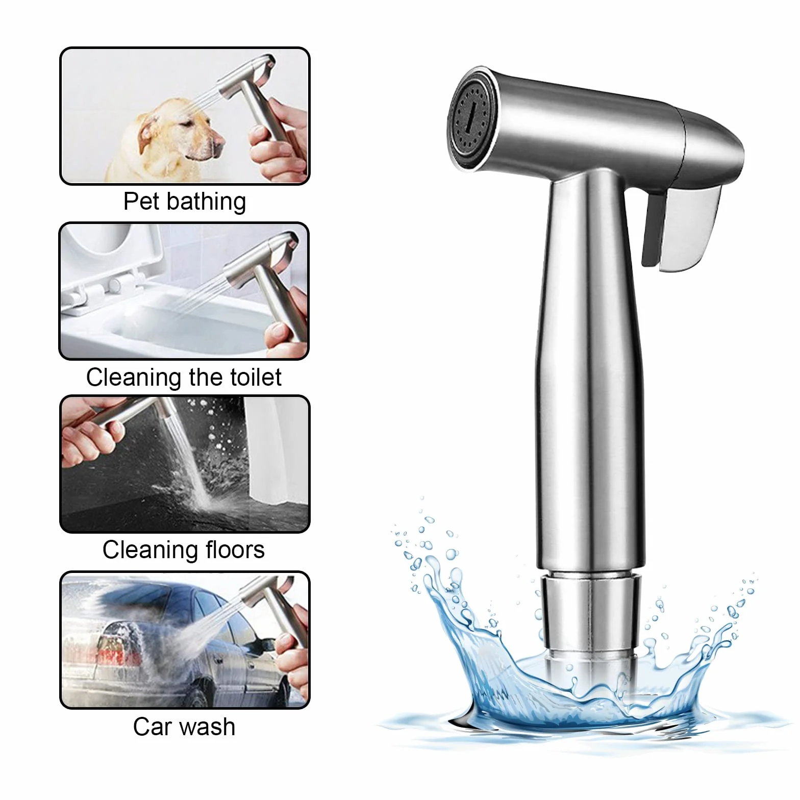 Bidet doccia a mano in acciaio inox, kit spruzzo per pannolini con rubinetto e tubo flessibile