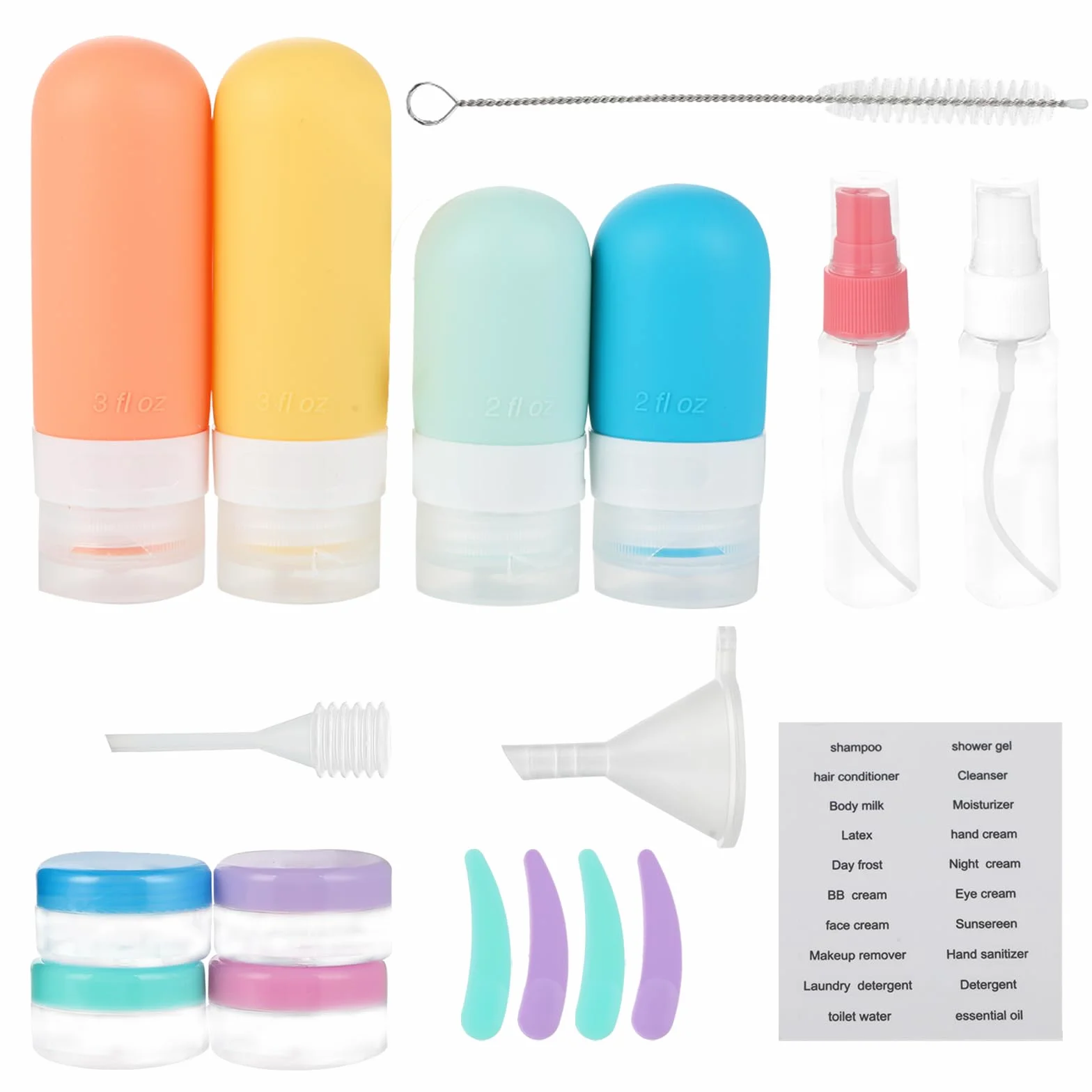 Bottiglie da Viaggio in Silicone Set - 18 Pezzi Contenitori da Viaggio - Kit da Viaggio per Aereo - Accessori per Flaconi da Viaggio - Per Shampoo/Liquidi/Lozione