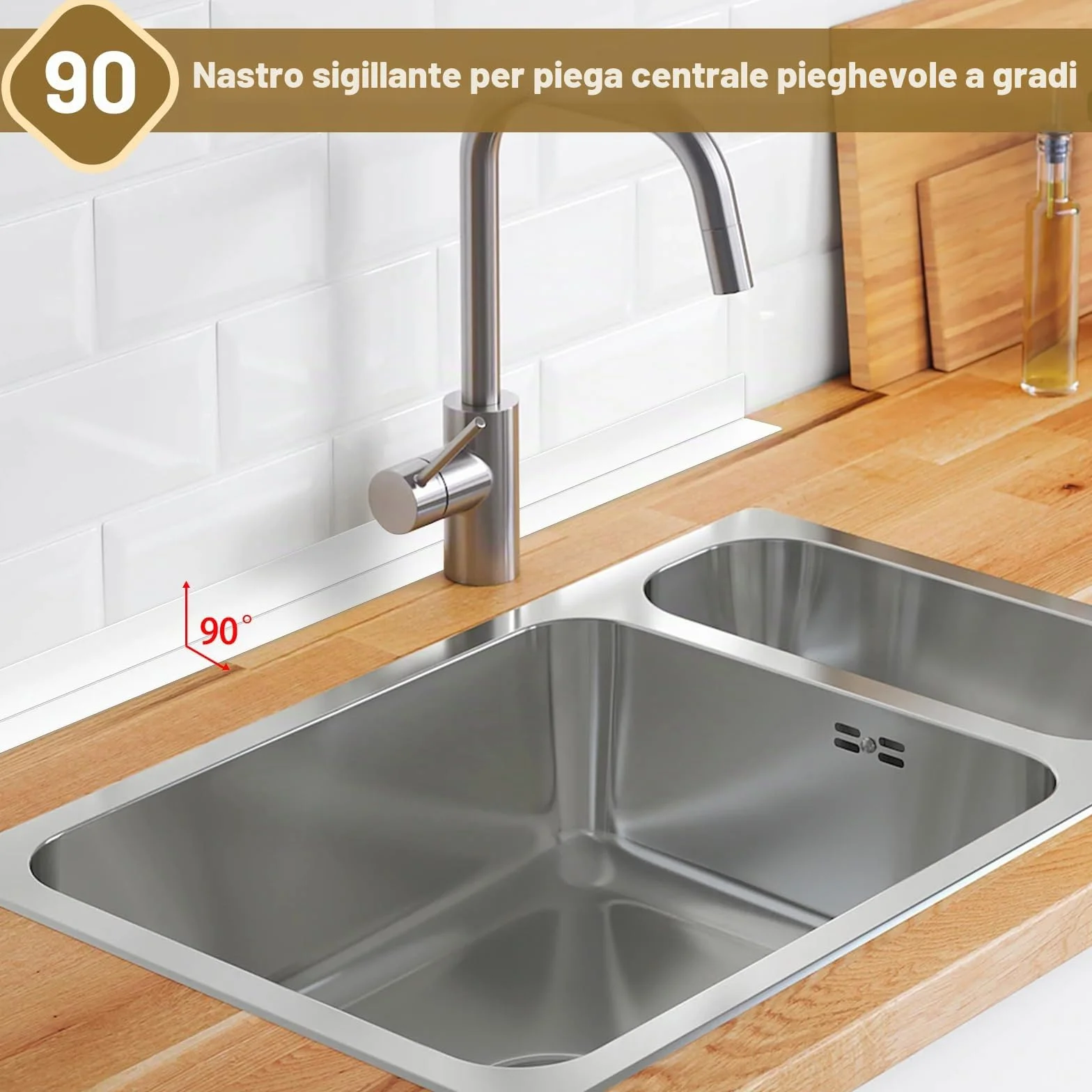 Nastro Sigillante Impermeabile Autoadesivo in PVC per Piatto Doccia Vasca Bagno Cucina Bianco 3,8 cm x 3,2 m