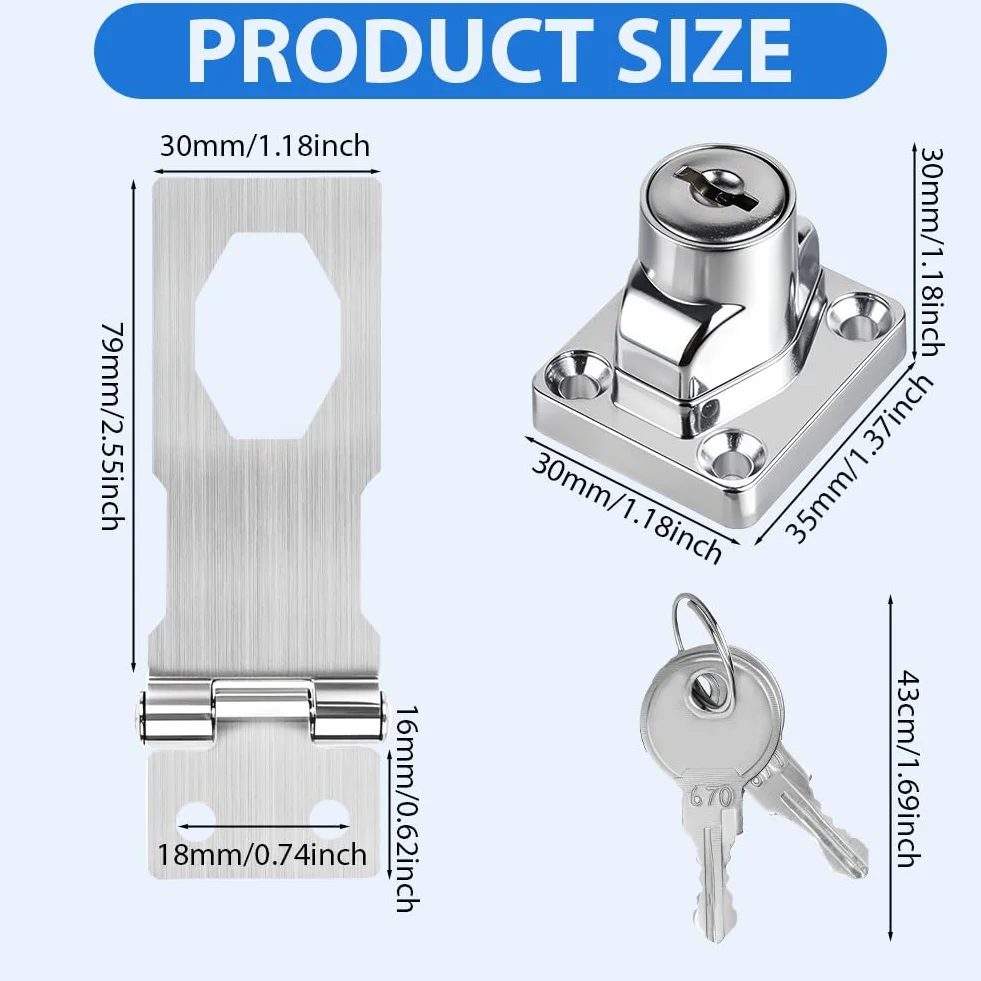 Flintronic Lucchetto Hasp 3 Pollici in Acciaio Inox con Viti e Chiavi Argento