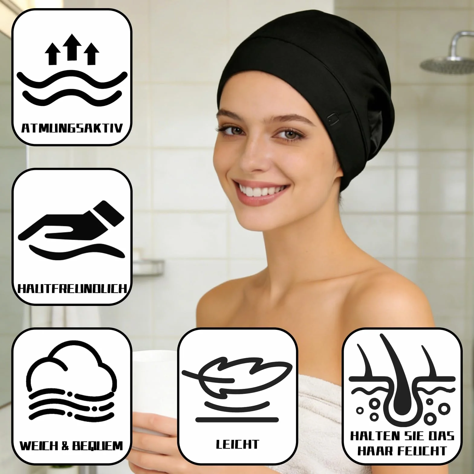 Notoke Cuffia in seta per dormire, nera satinata con fodera in seta, cappuccio per capelli ricci, cappello per dormire regolabile, per donne e ragazze, cura dei ricci di notte