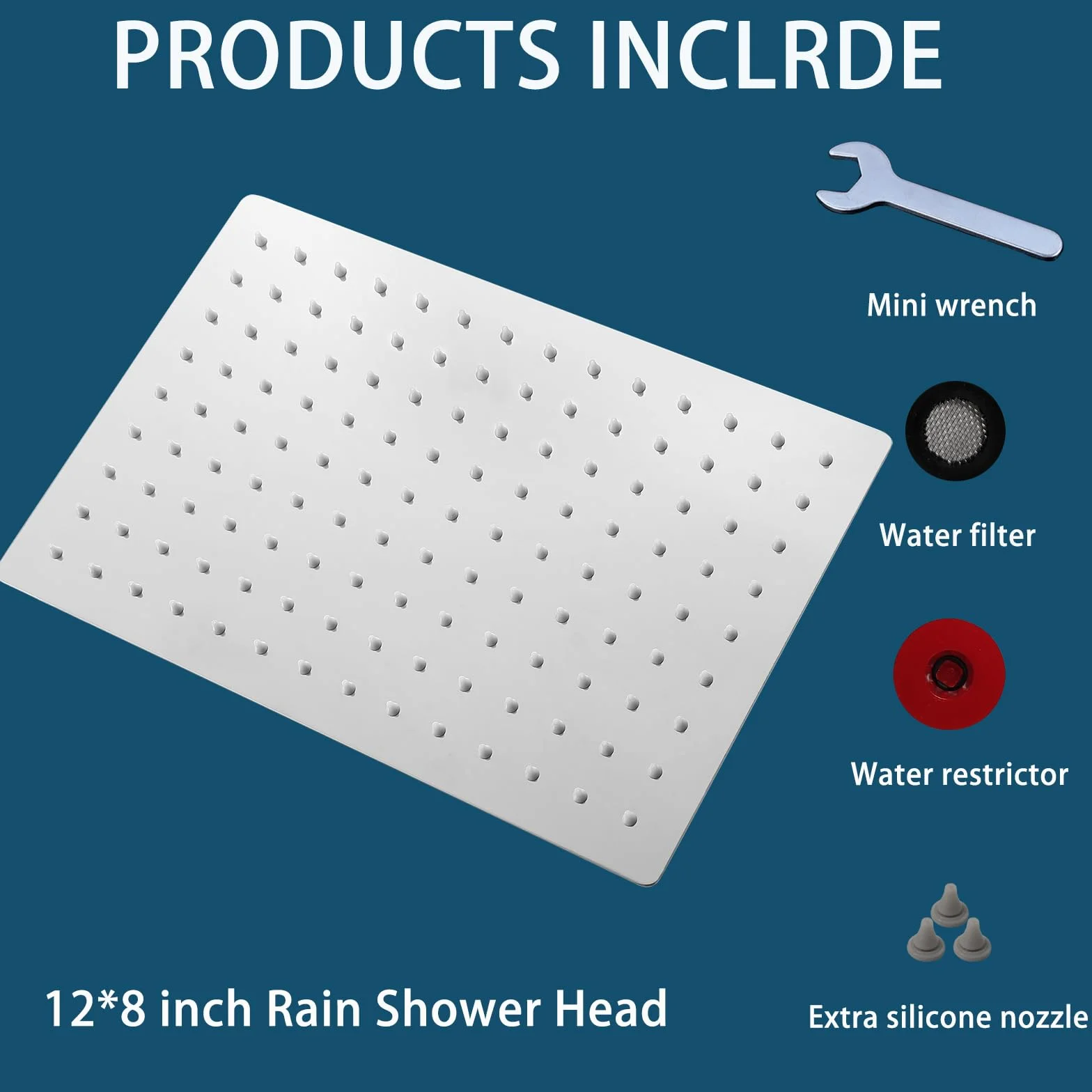 Soffione Doccia a Pioggia Extra Large in Acciaio Inossidabile, 30x20 cm Cromato, Montaggio Soffitto Parete