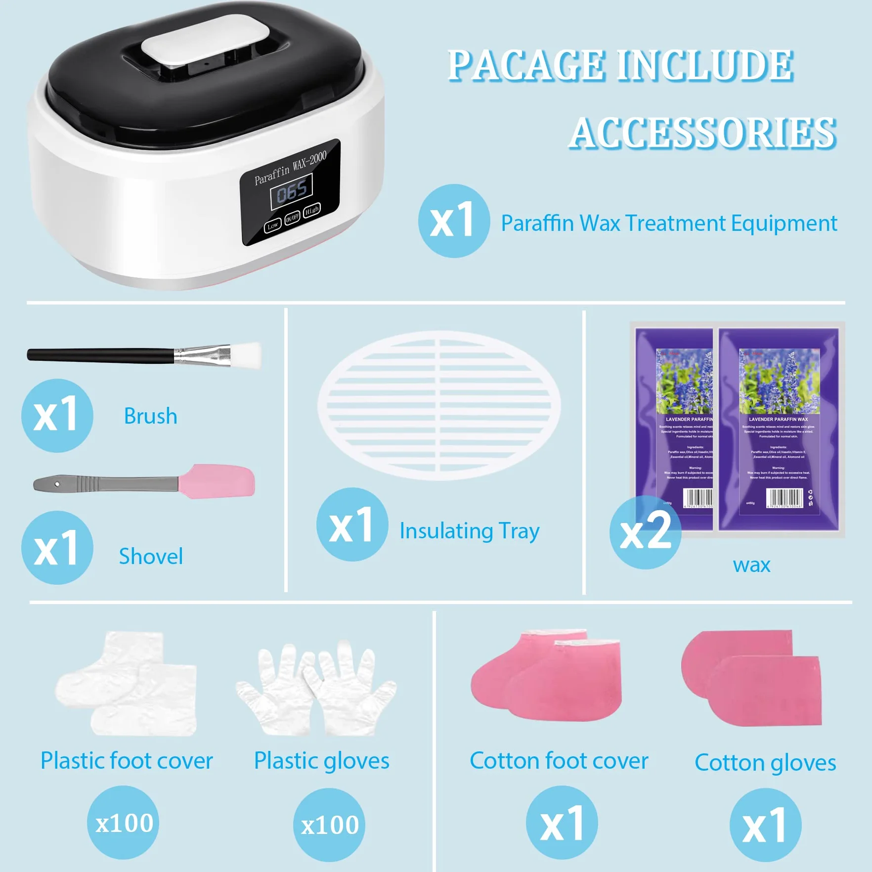 Bagno di paraffina per mani e piedi, Bagno di paraffina da 3400 ml Set da bagno di paraffina per pelli secche e ruvide, con cera di paraffina da 900 g e accessori- Bianco