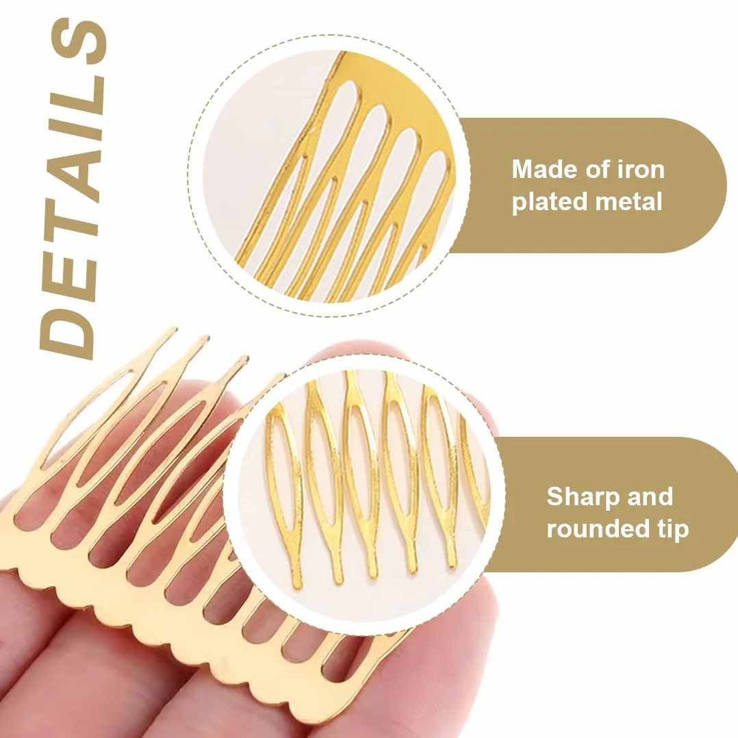 20 Pezzi Pettini Laterali in Metallo 10 & 6 Denti, pettinini per Velo, Lato per Capelli per Capelli da Donna Francese con Denti per Accessori per Capelli con Clip per Chignon Argentato & Oro