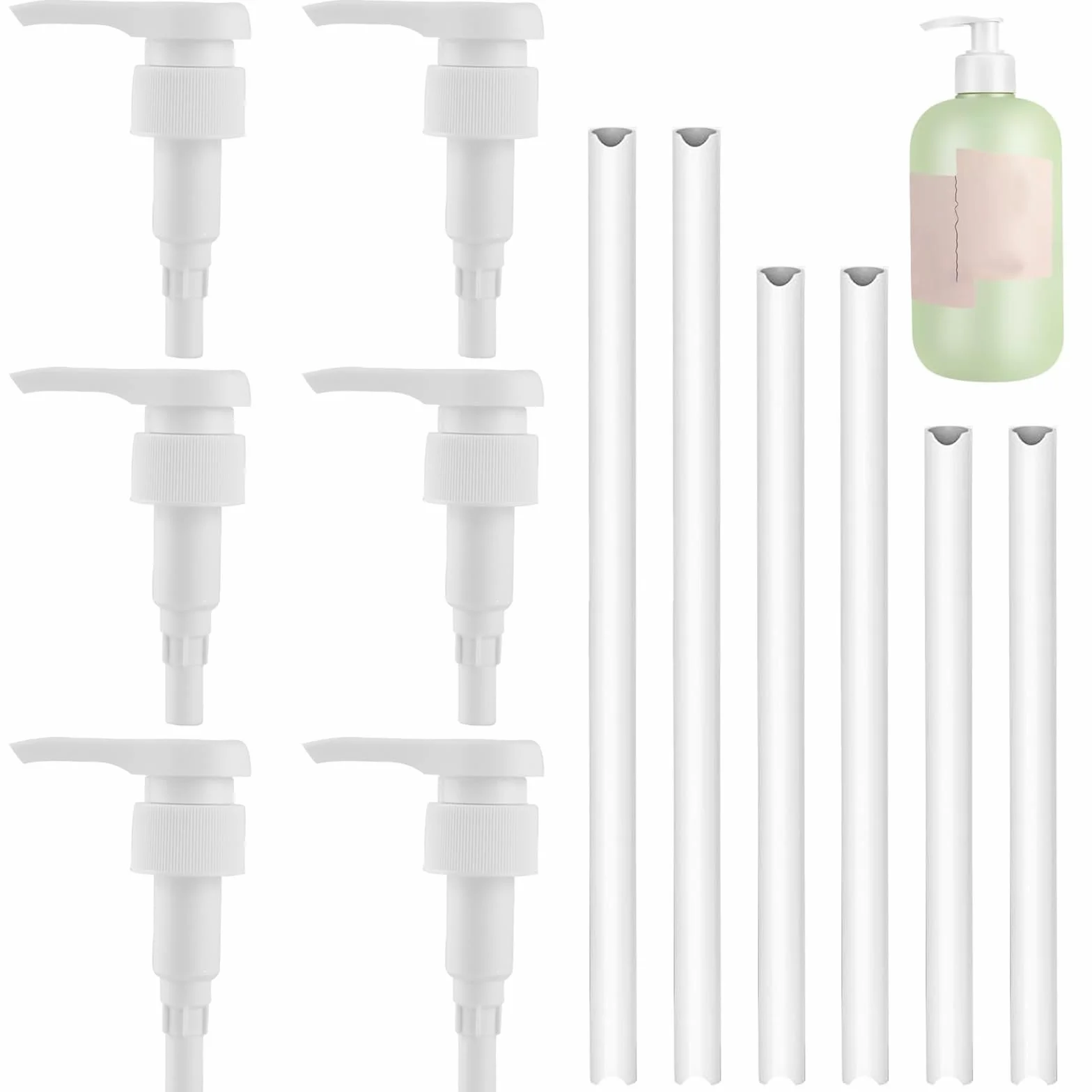 6 Pezzi Plastica Pompa Sciroppo Pompa di Ricambio con 6 Tubi, Riutilizzabili Pompa Dosatrice, 28/410, 33/410 Pompe di Plastica Testa Della Pompa, per Shampoo Concentrati Bevande