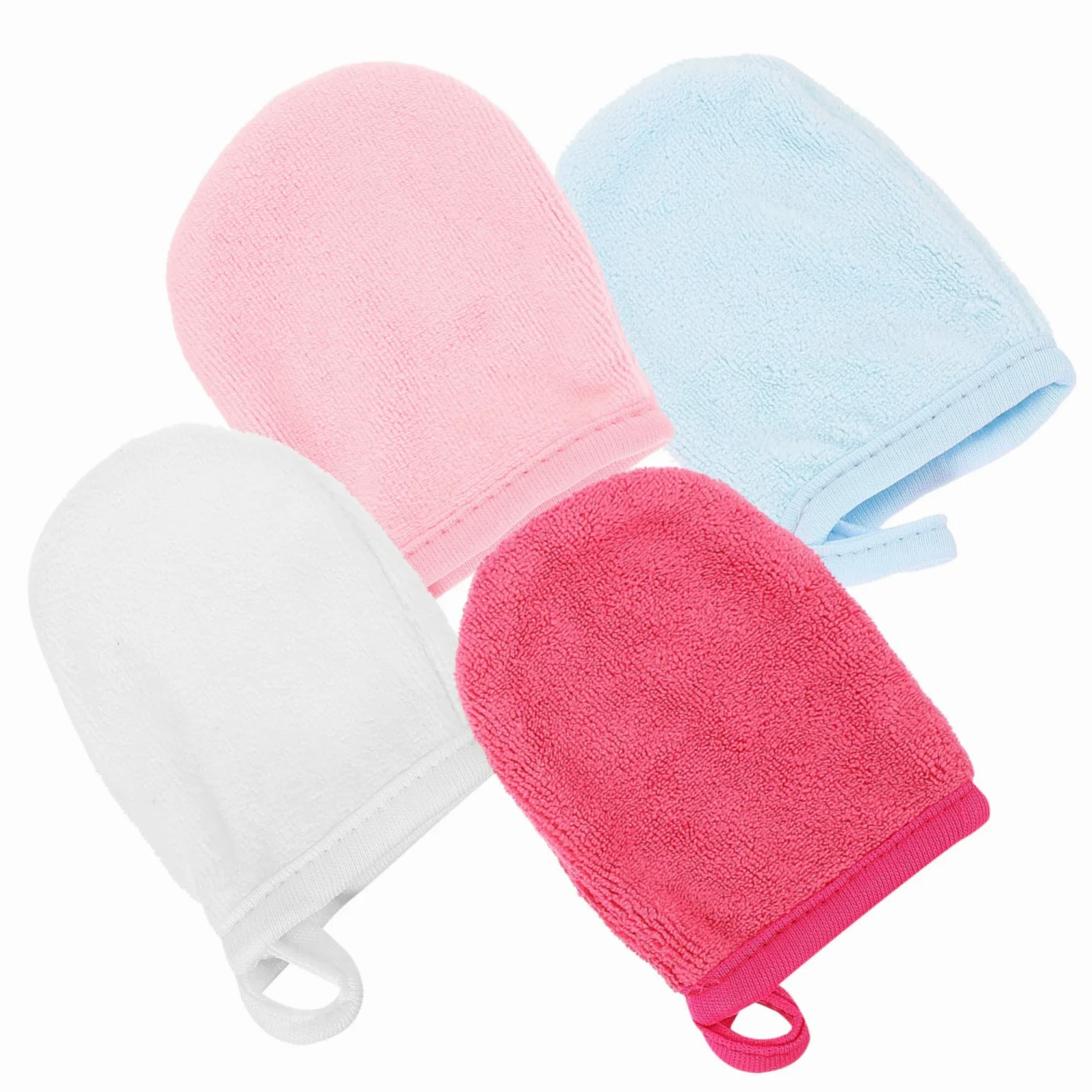 WOONEKY 5 Set Di Guanti Per Il Viso Guanti Struccanti Riutilizzabili Guanti in Microfibra Per Unesfoliazione Delicata 4 Pezzi * 5