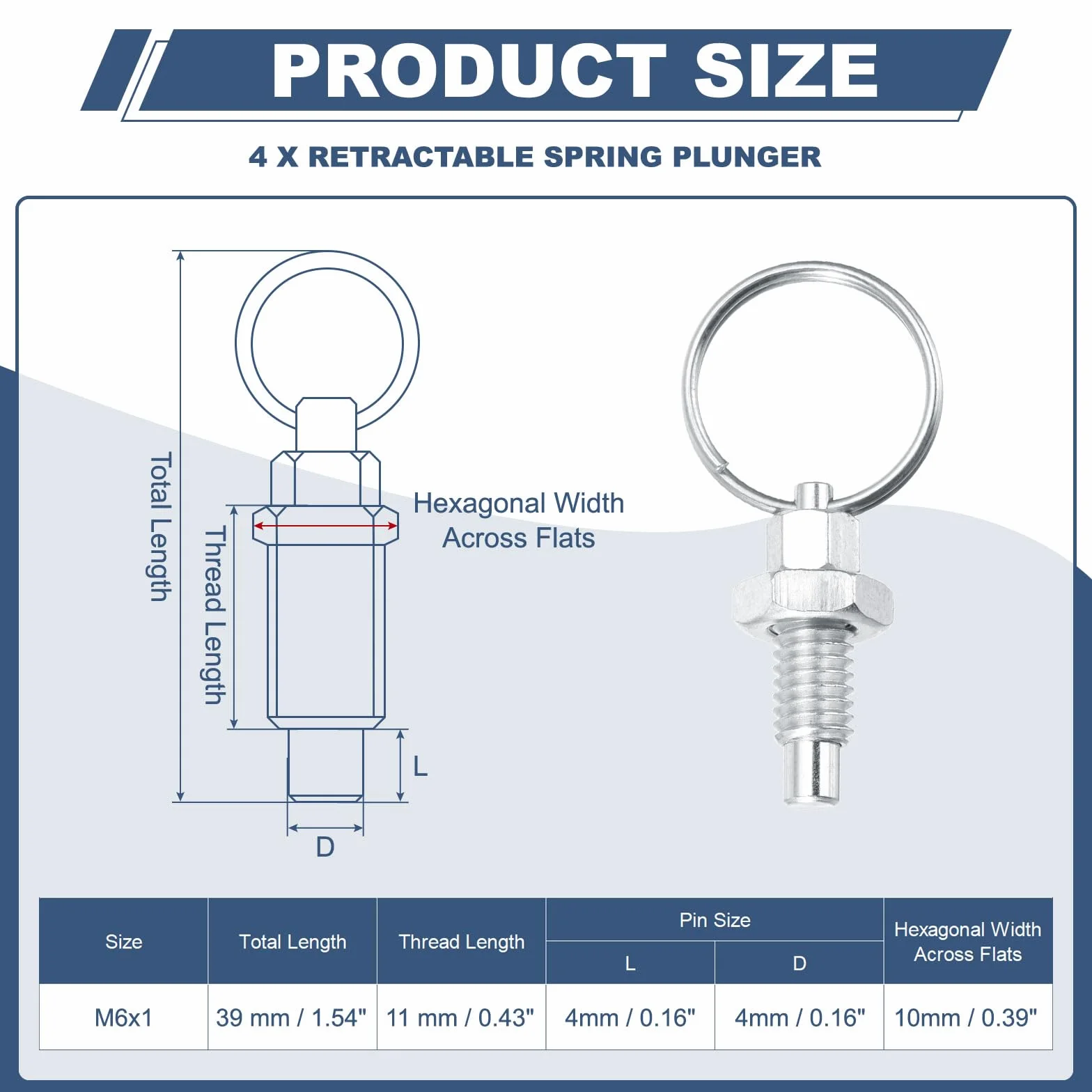 PATIKIL 4 Pcs Perno A Molla Con Anello Di Trazione M6x1 Acciaio Inox Perno Indicizzatore Retrattile Manuale
