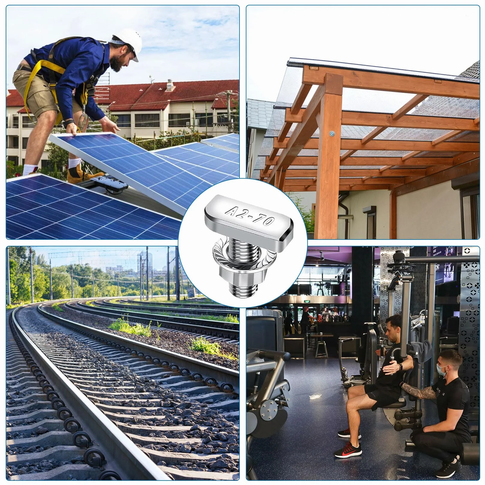 Viti a testa martello M10 x 25 mm acciaio inox per serra solare fotovoltaico