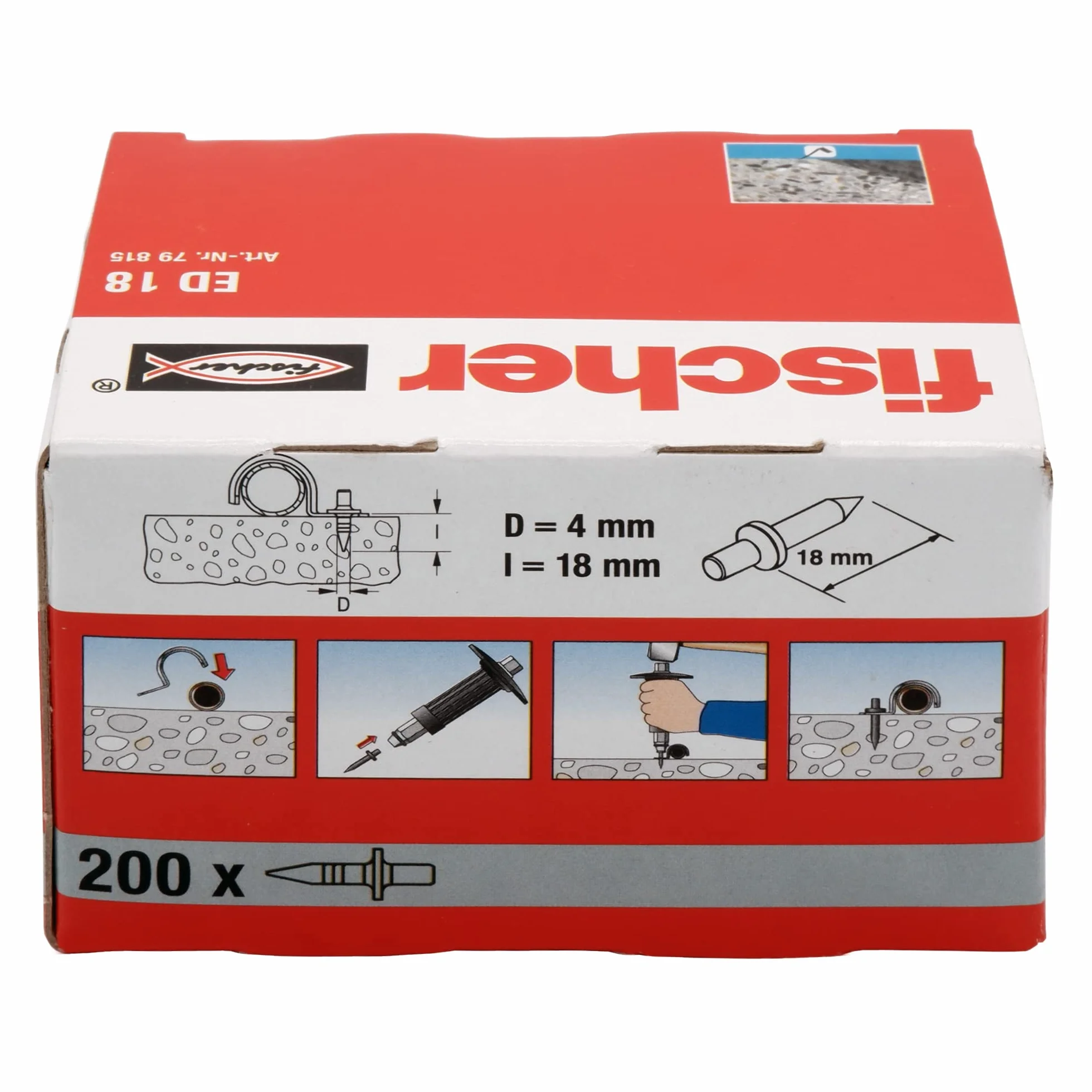Fischer ED 18 Chiodi a Percussione 18 mm 200 Pezzi per Calcestruzzo