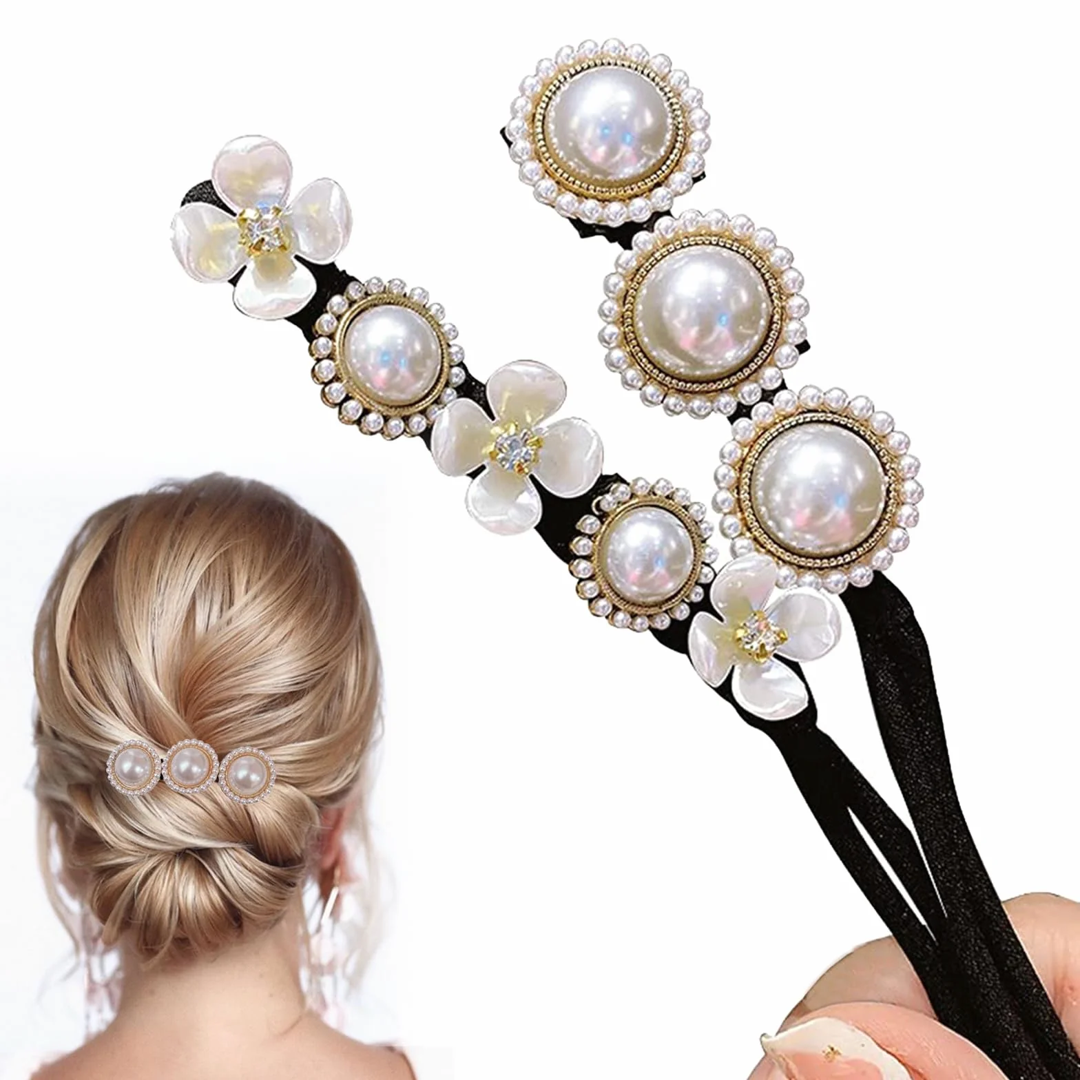 Chignon a Ciambella, 2 Pz Creatore per Pane Ciambella Chignon a Ciambella, French Twist Accessori Capelli Ciambelle Chignon, Fiore Perla Capelli Chignon per Donne Ragazze Donne Bambini Balletto