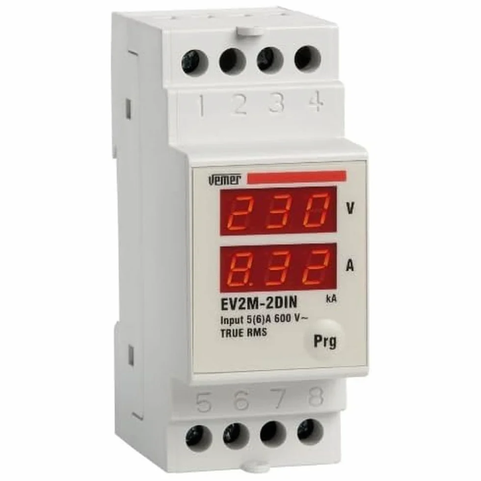 VEMER VE149100 EV2M-2DIN Multimetro Digitale Monofase Amperometro Voltmetro 230V Installazione su Barra DIN Bianco