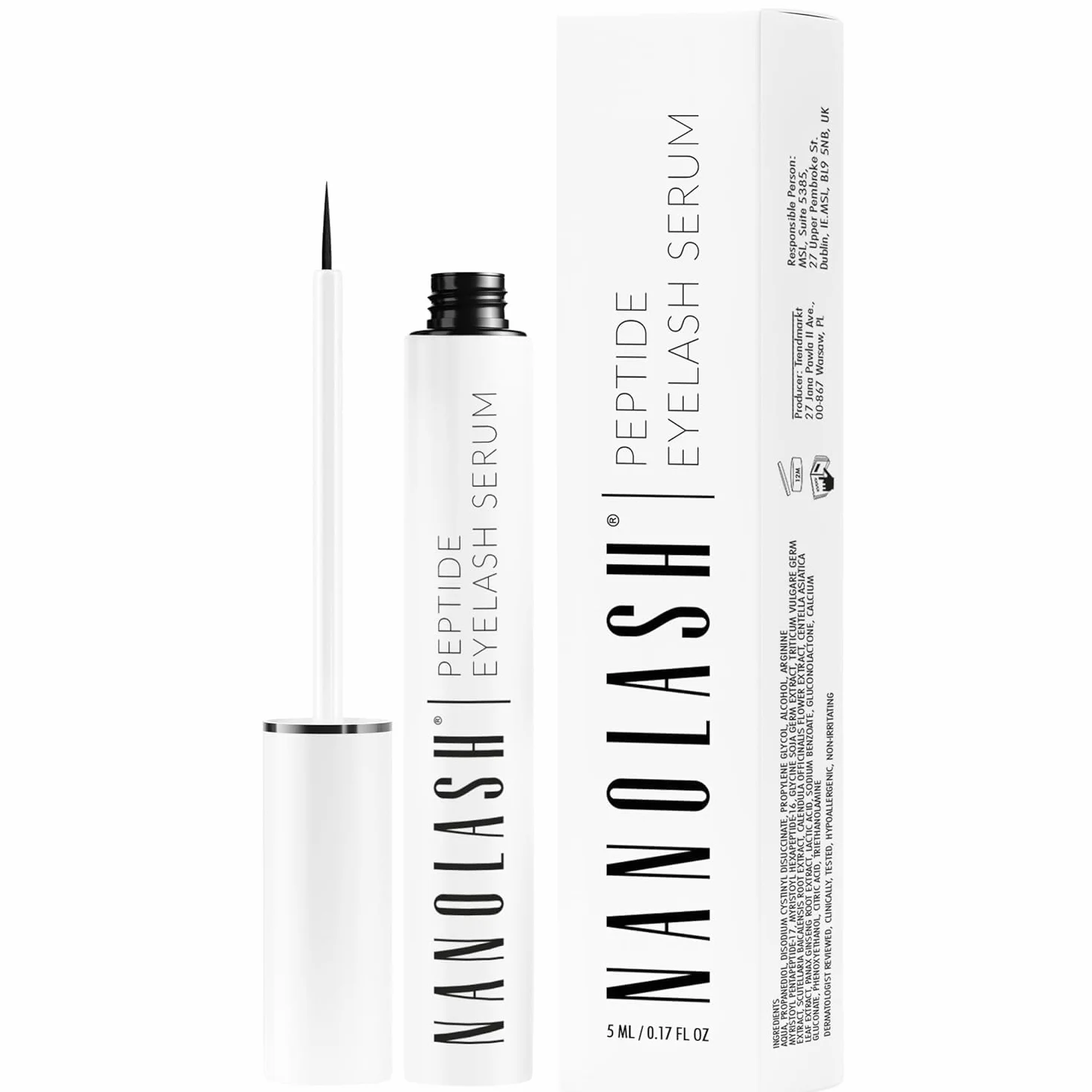 Nanolash Siero Peptidico per Ciglia, 5 ml - Allungante e Rafforzante, Unisex, Chiaro