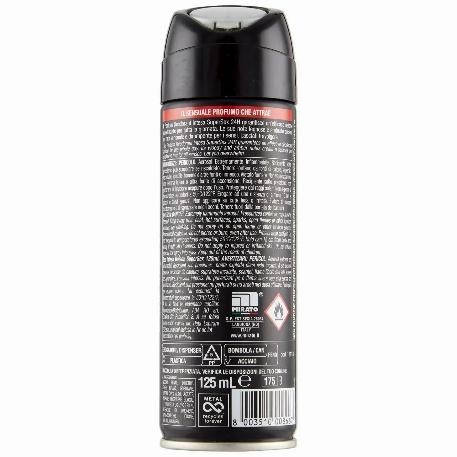 8 deodoranti Intesa Sex Unisex Super Sex – Deodorante Spray 125 ml + portachiavi gratuito Beni Culinari