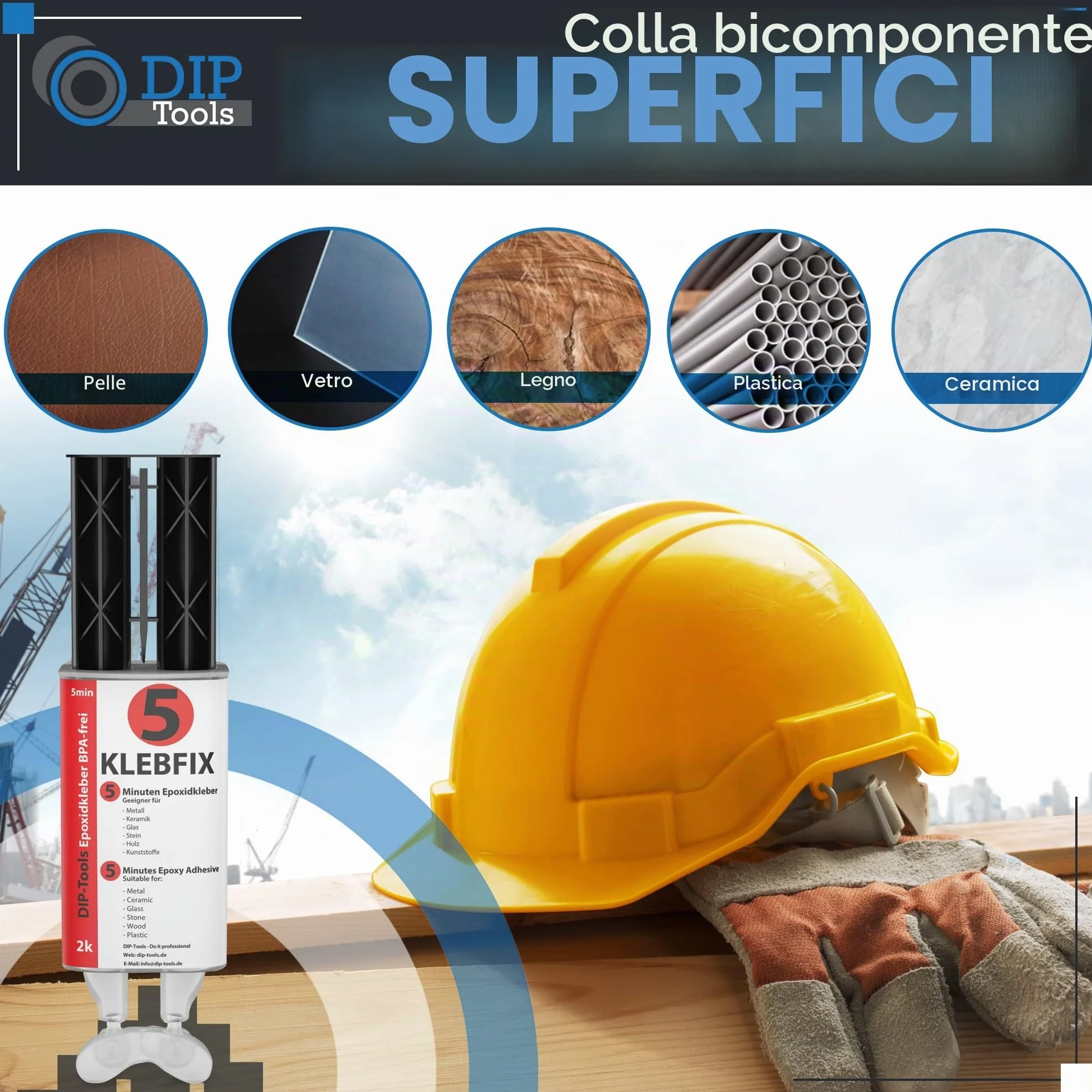 DIP-Tools KLEBFIX Colla Bicomponente Epossidica per Legno Metallo Vetro Plastica 25ml