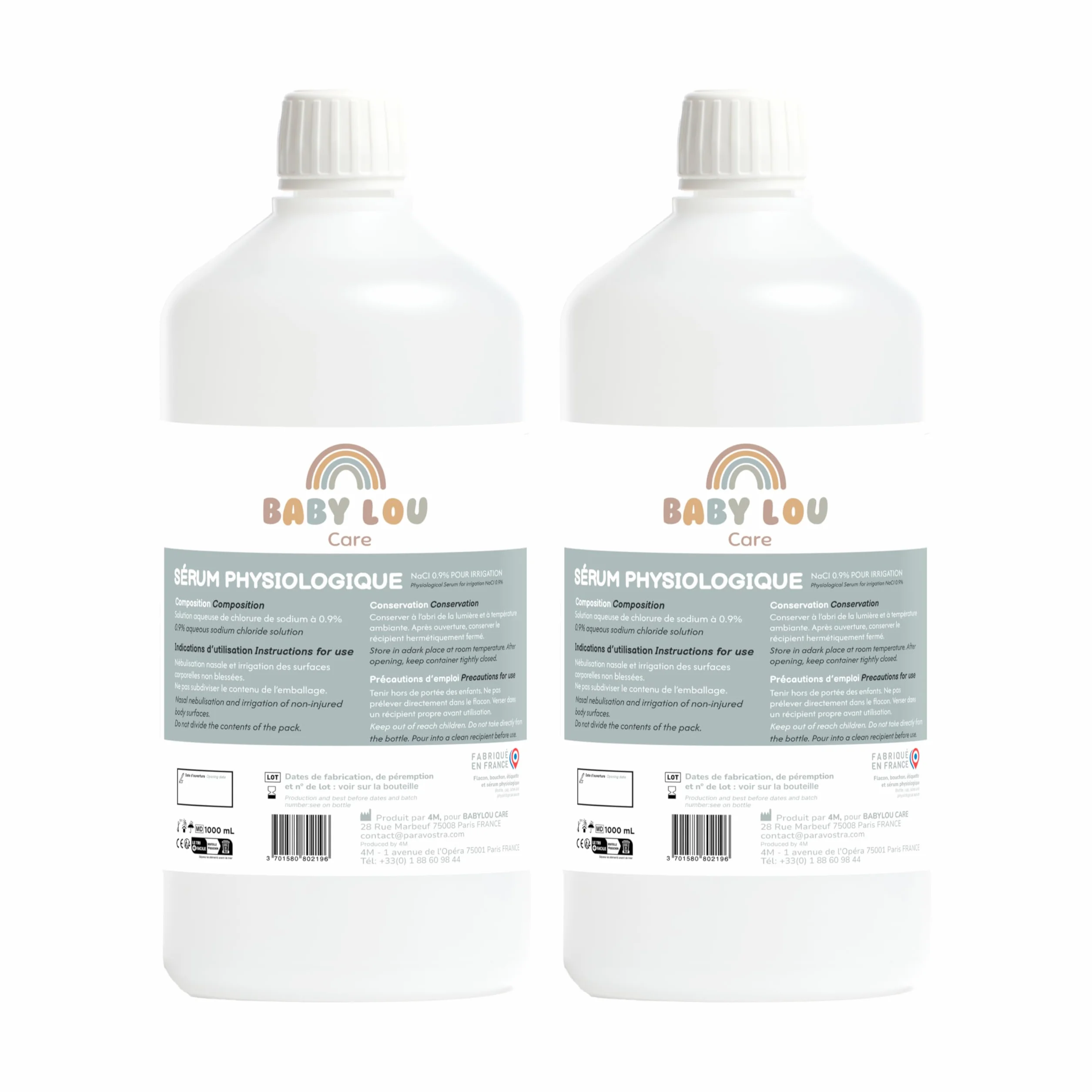 Siero Fisiologico flacone 2x1L | NaCl 0,9% | Fabbricato in Francia | Lavaggio delle fosse nasali | Igiene del naso | Per irrigazione esterna