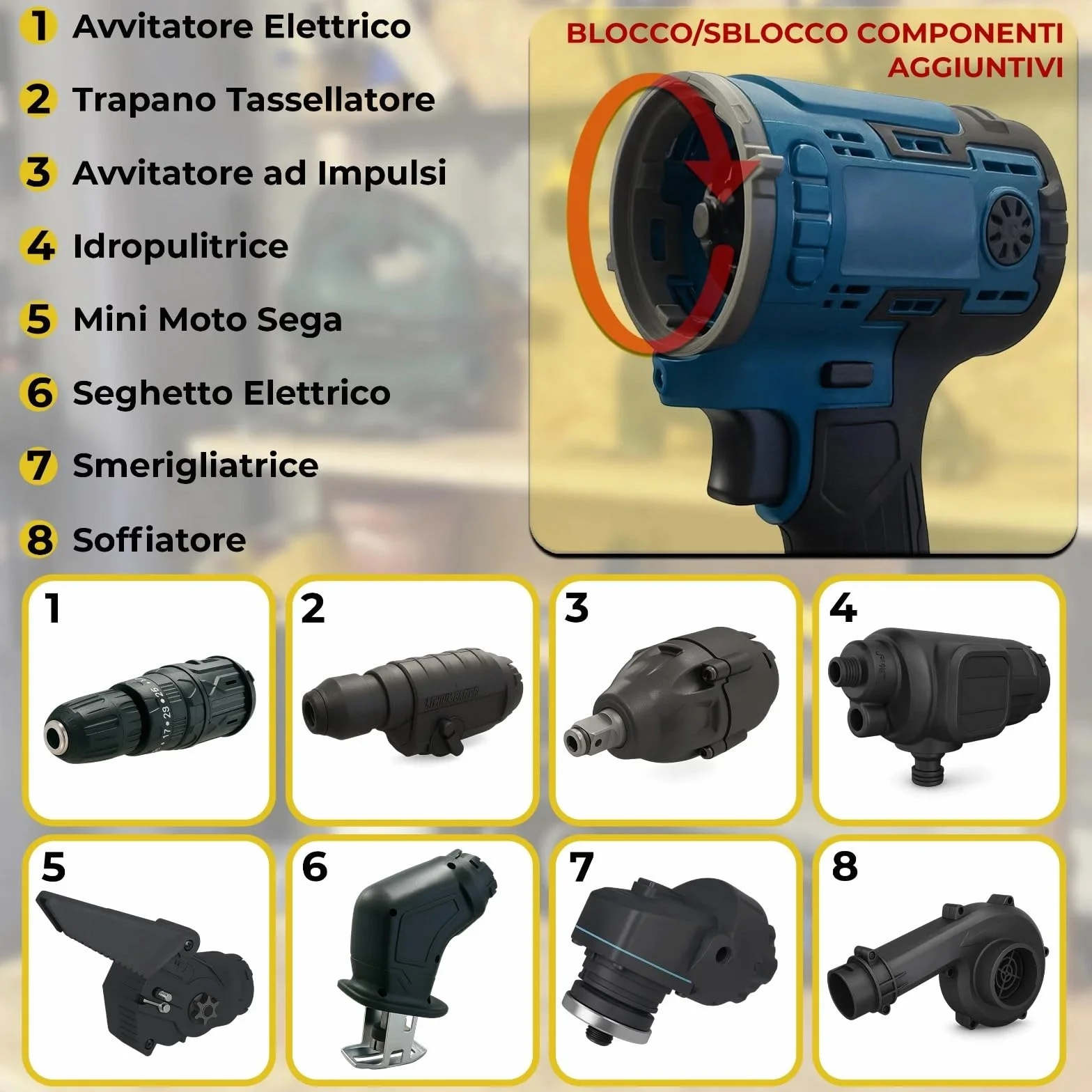 MAKA Avvitatore Trapano 8 in 1 Multifunzione a Batteria 68V Kit Professionale Idropulitrice Motosega Seghetto Smerigliatrice Soffiatore Valigetta Rigida