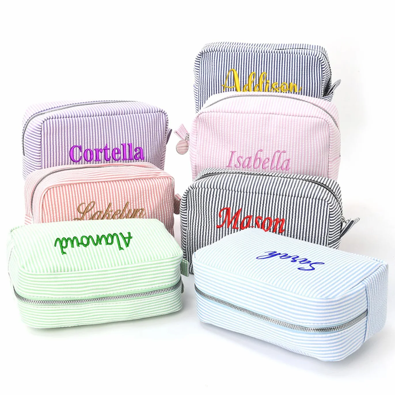 Borsa per trucco personalizzata ricamata in popeline - Organizer cosmetico personalizzato con monogramma, regalo per matrimonio e bomboniera per festa nuziale