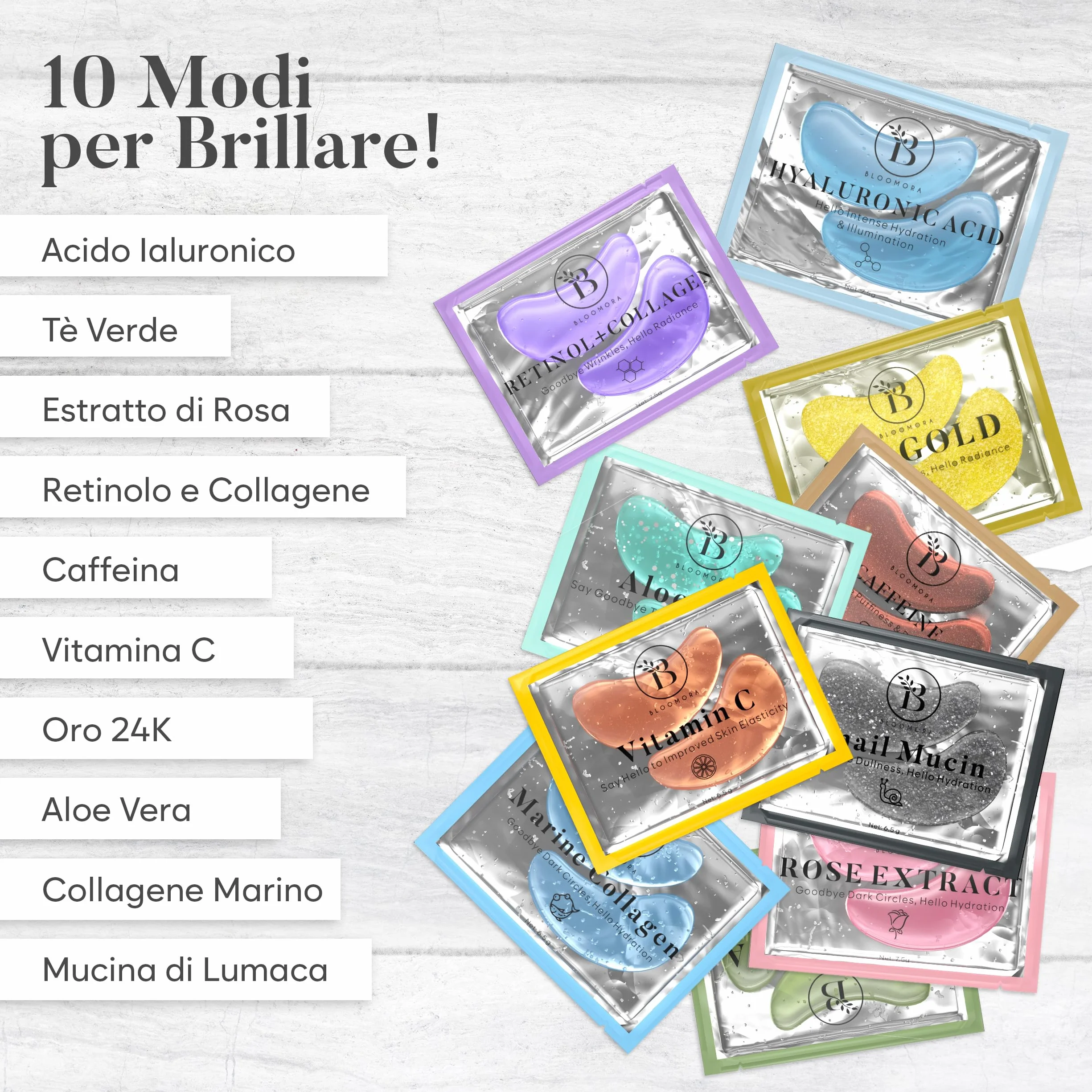 BLOOMORA Patch Occhi (30 paia, Mix Varietà), Maschera Occhi per Un'idratazione Profonda, Patch Occhiaie e Borse, Eye Mask per l'idratazione