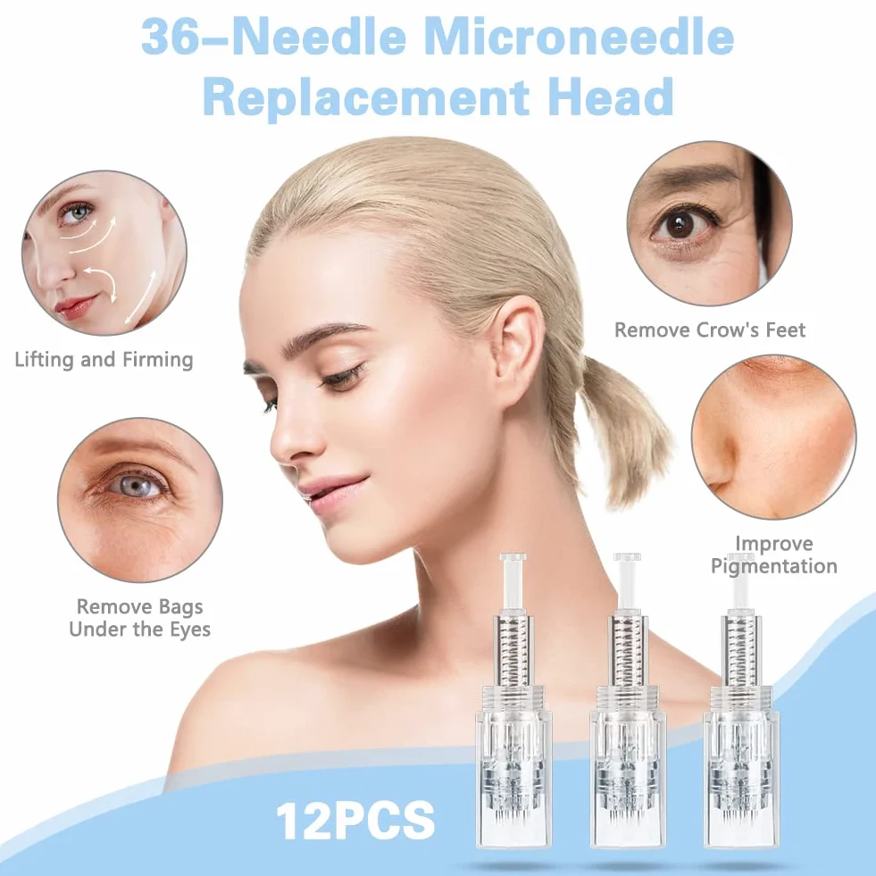 LOPHE Microneedling, 12 Pezzi Micro Aghi Penna Derma Micro Needling, Microneedle Nano Aghi con Regolabili su Porta Filettata, Aghi da Cartucce Microaghi per Derma Pen(#36pin)