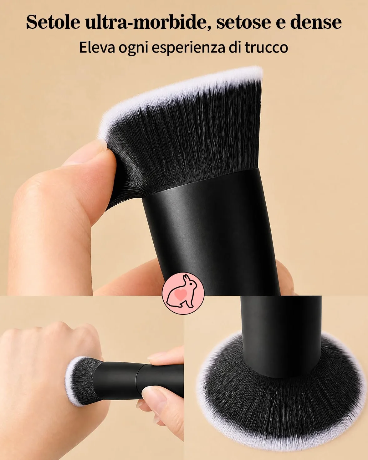 EIGSHOW Pennello da fondotinta da viaggio, pennello Kabuki premium formato tasca per fondotinta liquido, crema e polvere e correttore, con setole vegane ultra morbide e dense (Nero opaco)