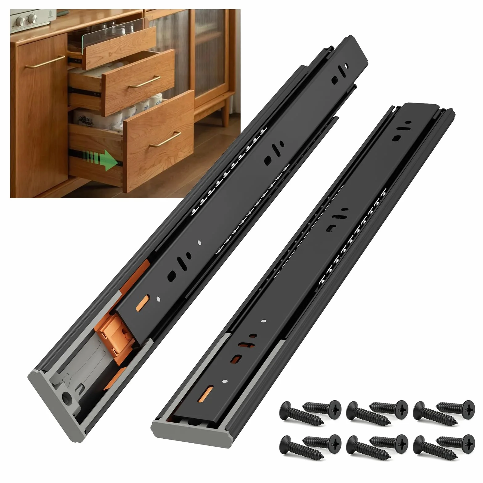 NECILO guide push-to-open cassetti 300mm 45kg estrazione totale cuscinetti a sfera nero 1 coppia 2 pezzi
