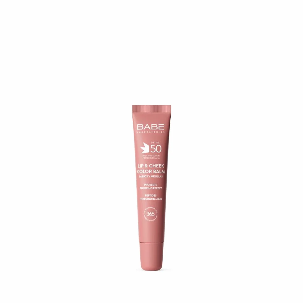 Laboratorios Babé - LIP & CHEEK SPF 50 ROSA - Balsamo fotoprotettivo in tono rosa | Alta protezione solare SPF 50 | Idratazione e effetto volume naturale | Per labbra e guance