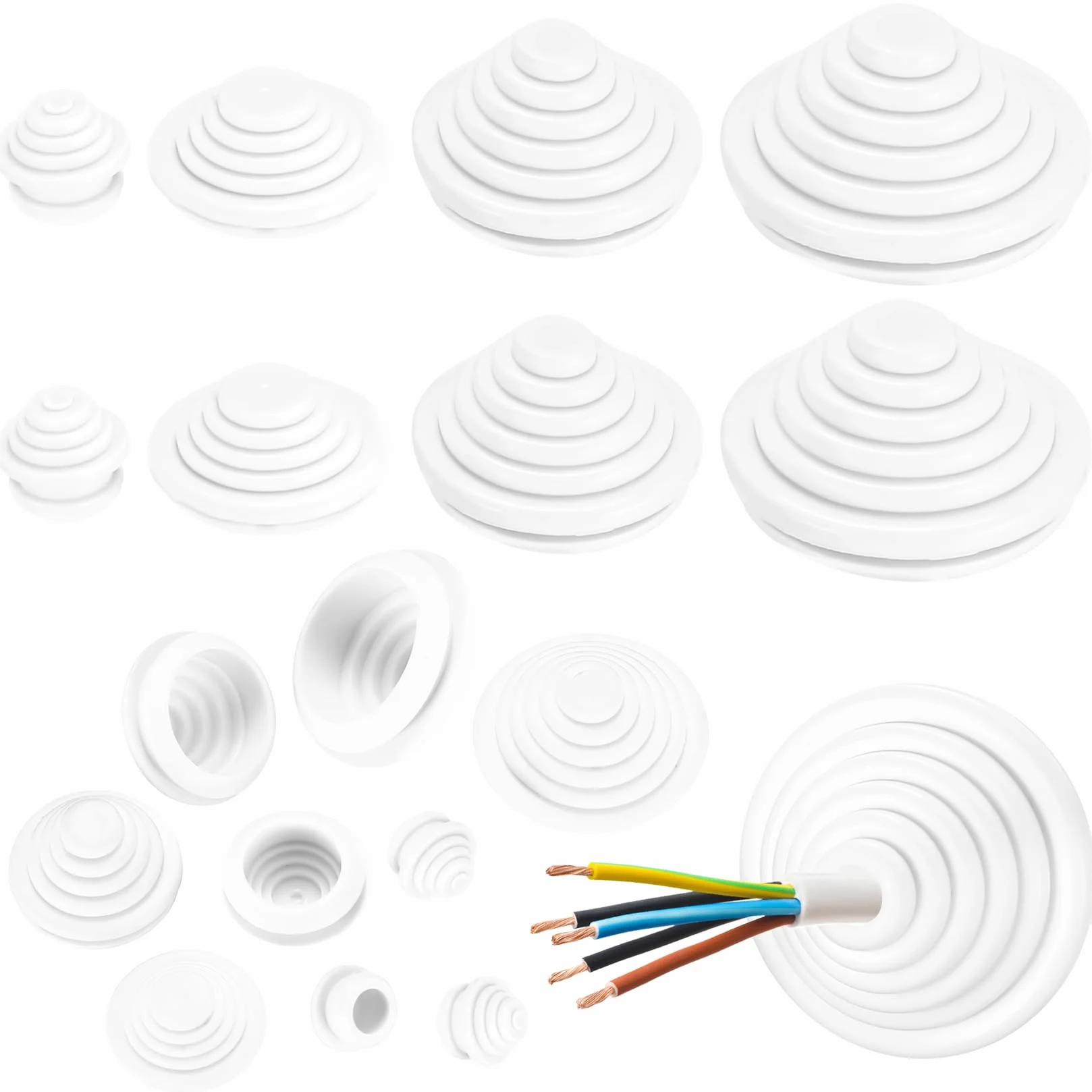Set Passacavi in Gomma 70 Pezzi, Guarnizioni Spina per Fori Cablaggio 10-30 mm (Blanc)