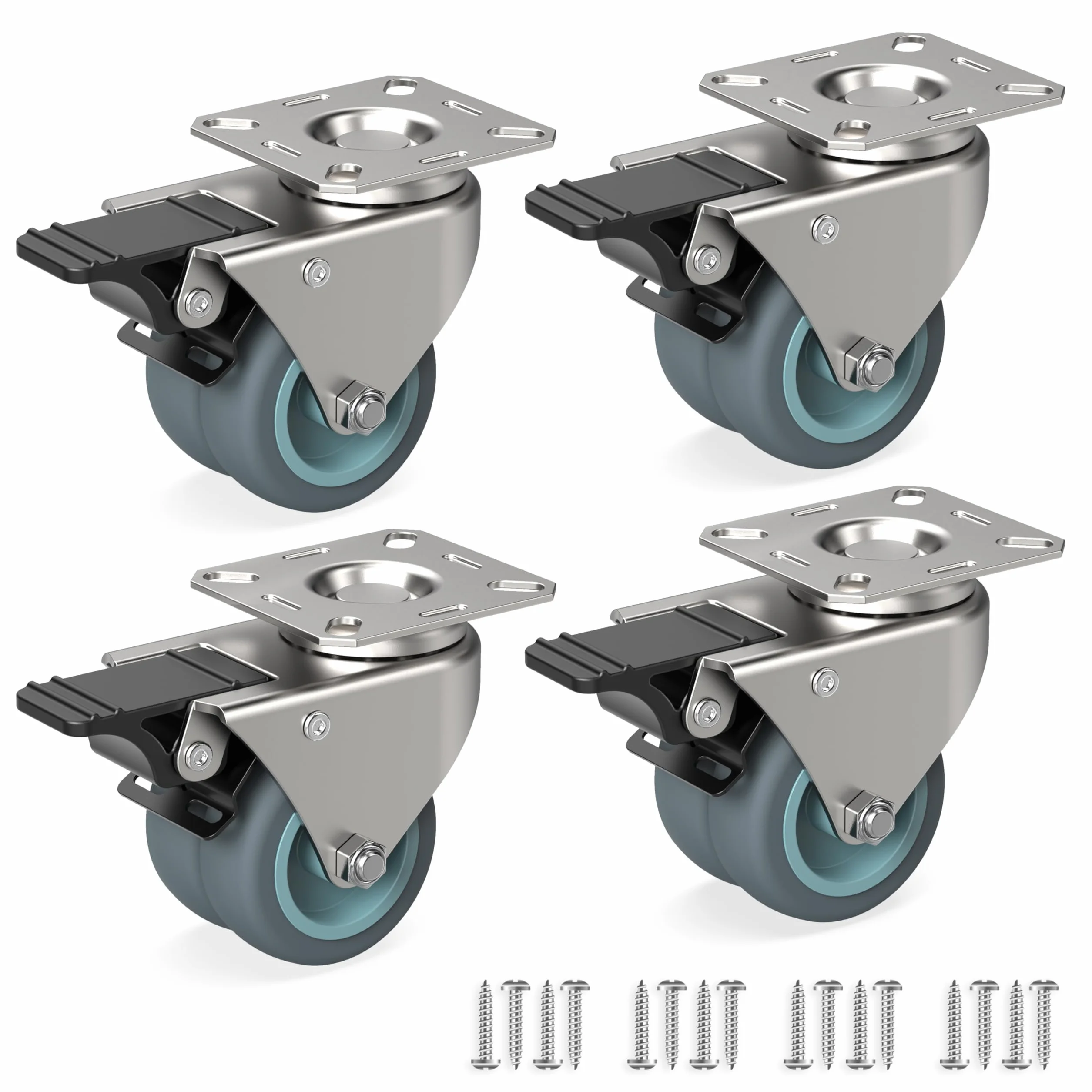 RAVN HAMAN Ruote pivottanti per mobili 50 mm con freno 100 kg - Set di 4 rotelle industriali carichi pesanti