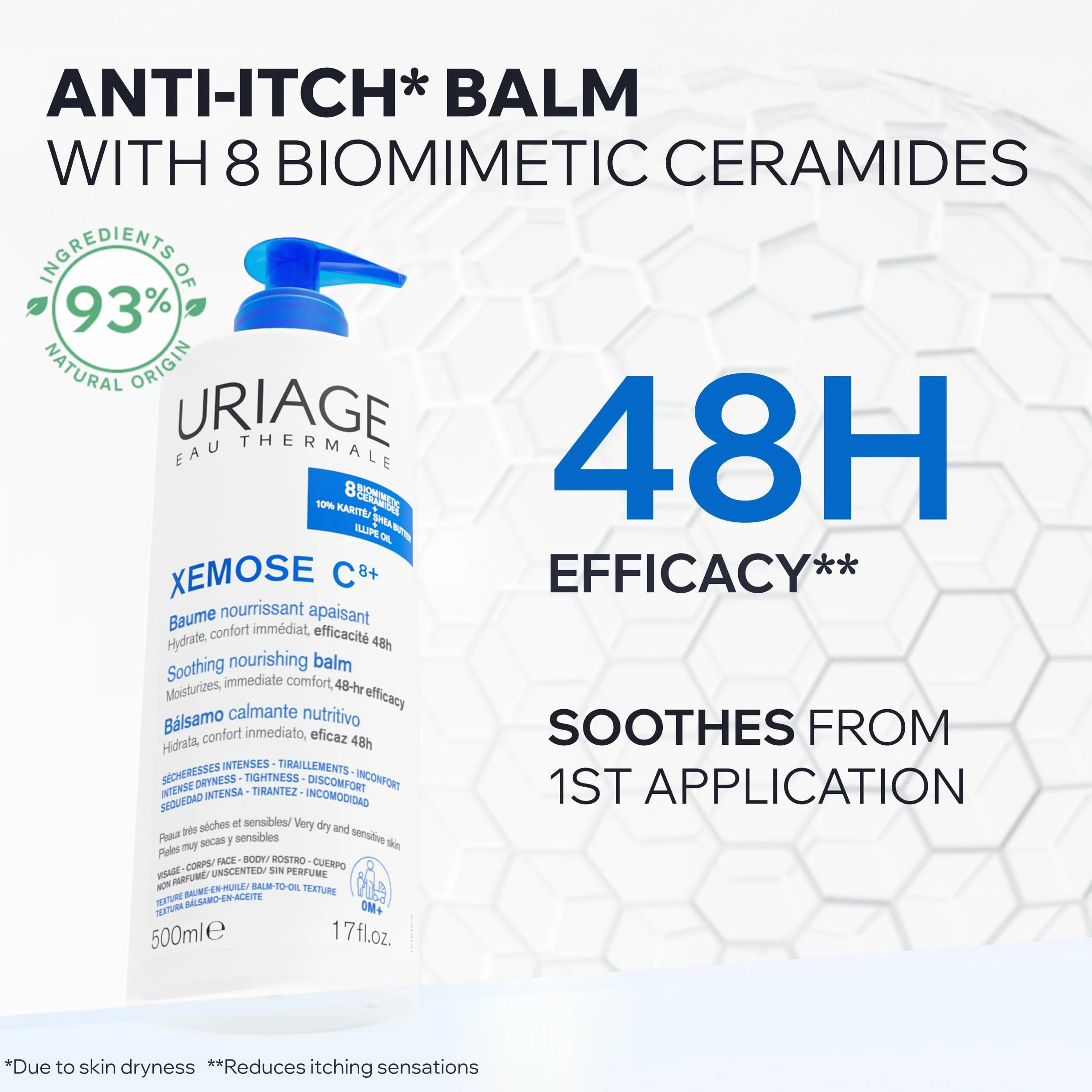 URIAGE XÉMOSE C8+ Crema corpo anti-prurito per pelle secca a tendenza atopica | Lenisce dalla prima applicazione, azione anti-recidiva di 48 ore. Balsamo nutriente per viso e corpo I Senza profumo