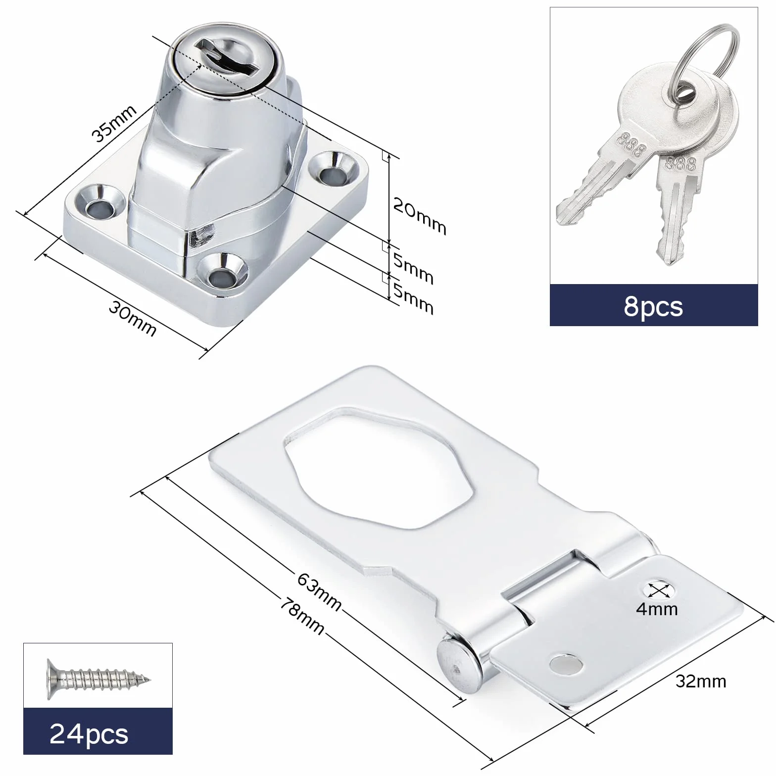 Gueenky 4 Pezzi Lucchetto Hasp in Acciaio Inox 2,5 Pollici Chiavistello Serratura per Porte Mobili