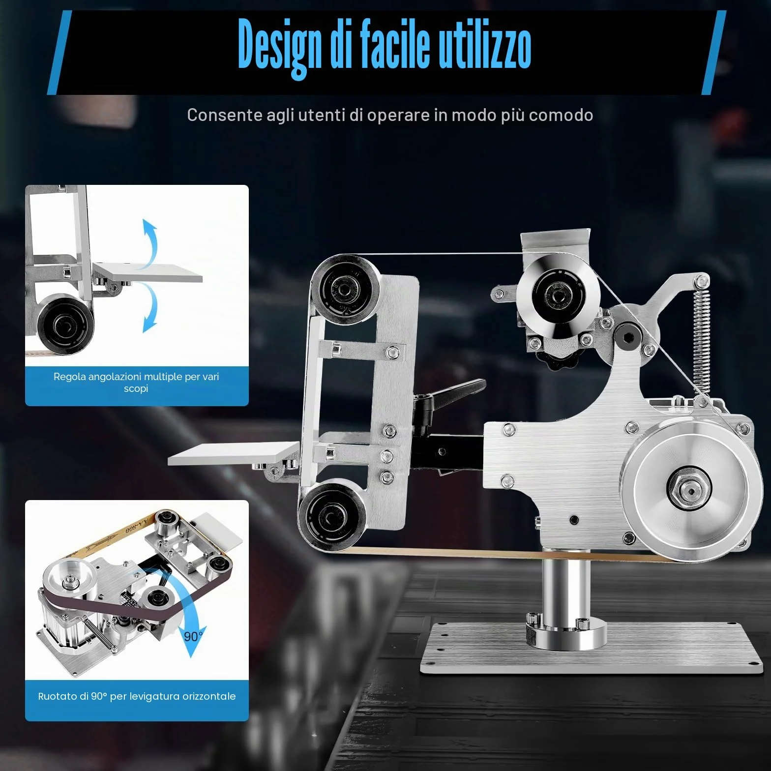 Levigatrice a nastro brushless 550W 220V rotazione 90° levigatura lucidatura