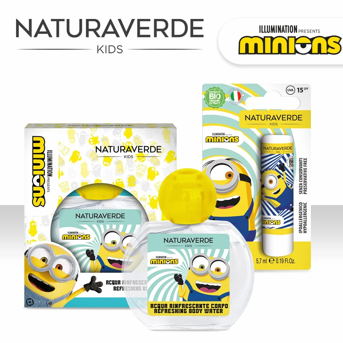 Naturaverde | Kids - Minions - Eau de Toilette Spray per Bambini, Profumo Piacevole sulla Pelle, Contiene Alcool, Natural Spray, 50ml