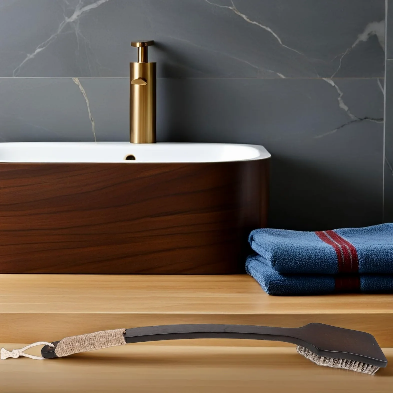 GARVALON Spazzola per la Schiena con Manico lungo in Setole Morbide di Crine Naturale Scrub Esfoliante Corpo per Doccia Spazzola Bagno Ergonomica ad Asciugatura Rapida per Uso Quotidiano