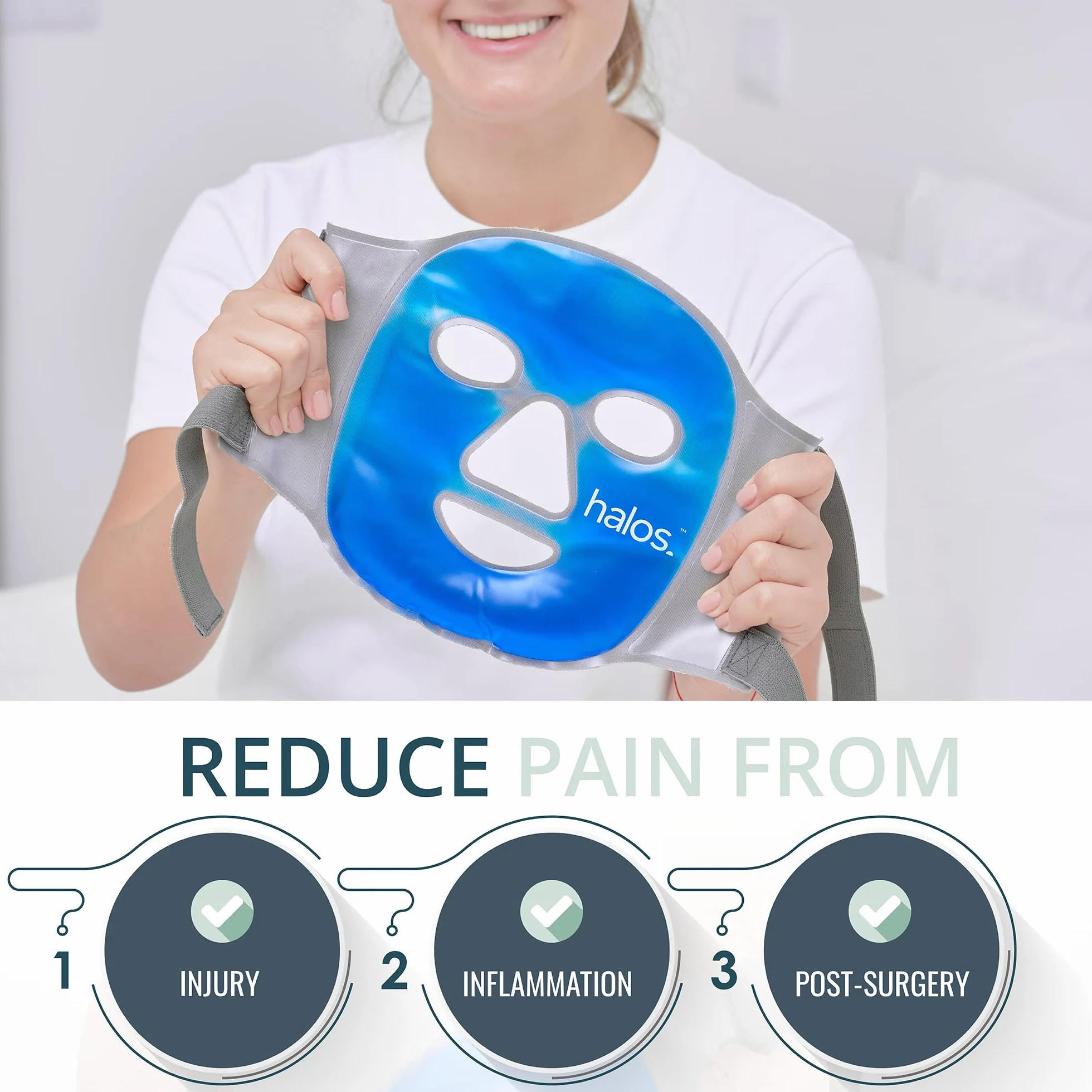 MyHalos Maschera Occhi e Viso Ghiacciata - Maschera Occhi Gel Freddo Contro il Gonfiore - Maschera Caldo Freddo Per Alleviare Lo Stress, Emicrania e Dolore - Mascherina Occhi e Viso Terapeutica
