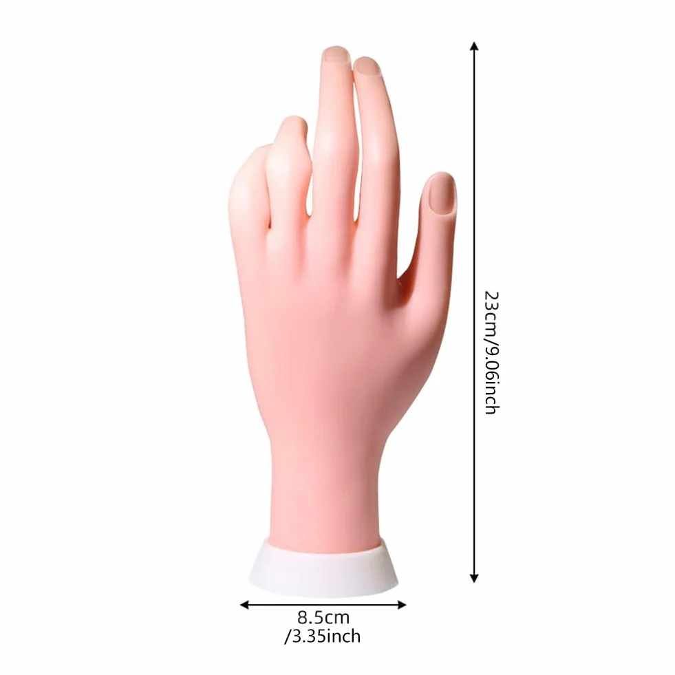 Mano per Pratica,Manicure Practice Hands,Esercitazioni di Nail Art,Mano Finta con Unghie per Praticare la Manicure,Modello Flessibile Movable Morbida per Nail Art Manicure Dito di Formazione,23x8.5c