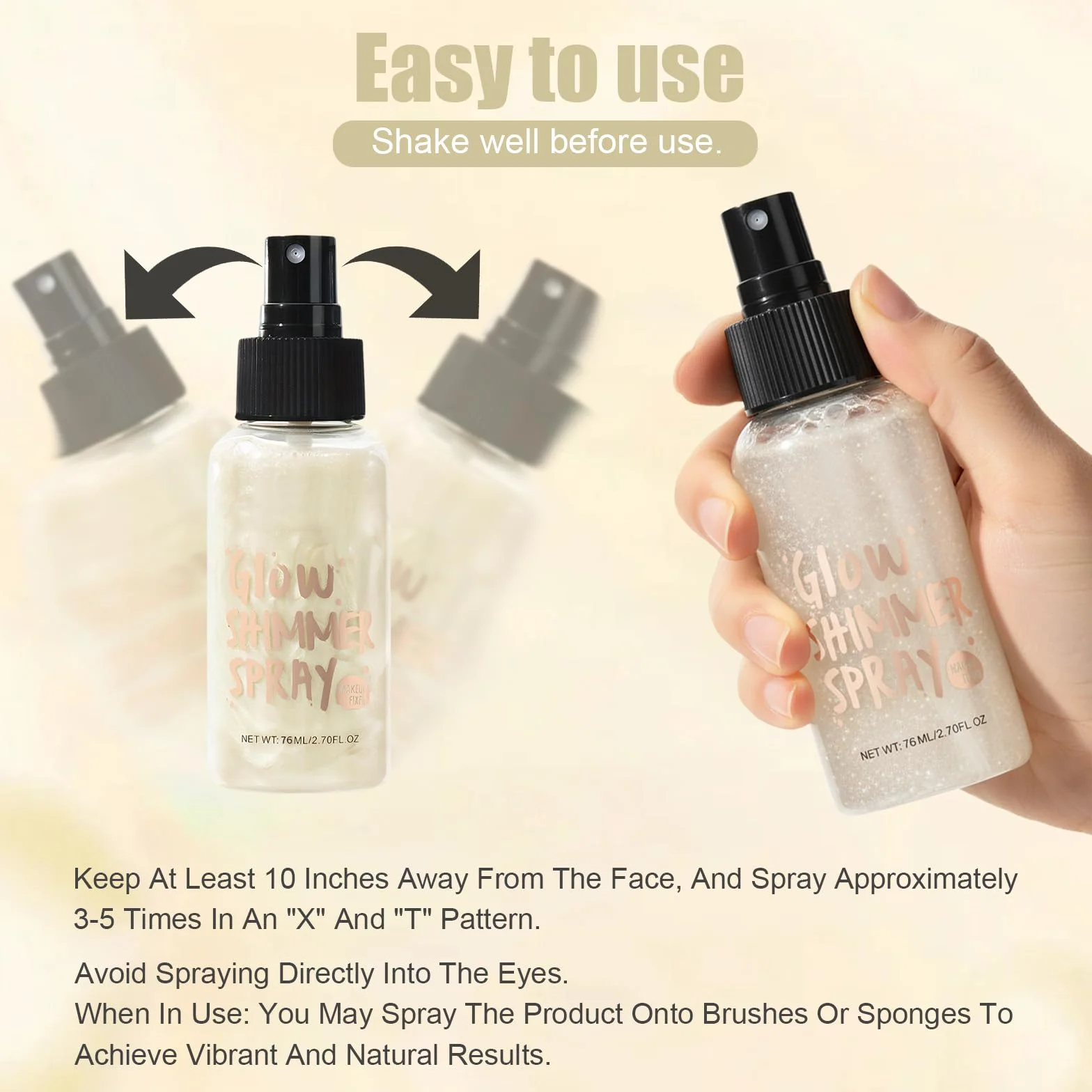 Spray glitterato da 80 ml, impermeabile, per il viso, per capelli e corpo, nebbia ultra fine, copertura uniforme, make up veloce e brillante (01 bianco perla)