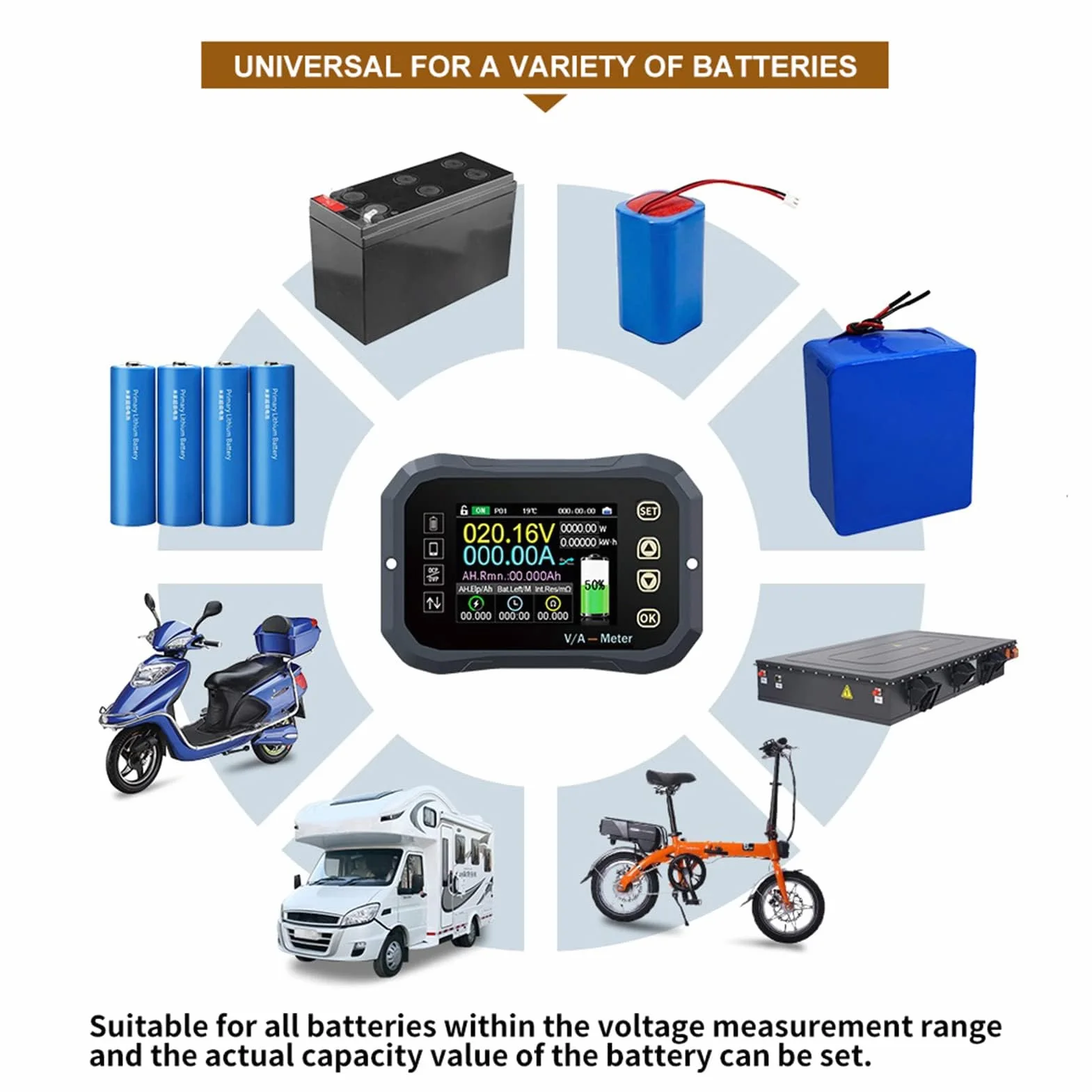 Controllo Mobile Monitor Batteria Amperometro Coulomb 0-120V Digitale APP (KG140F0-400A)