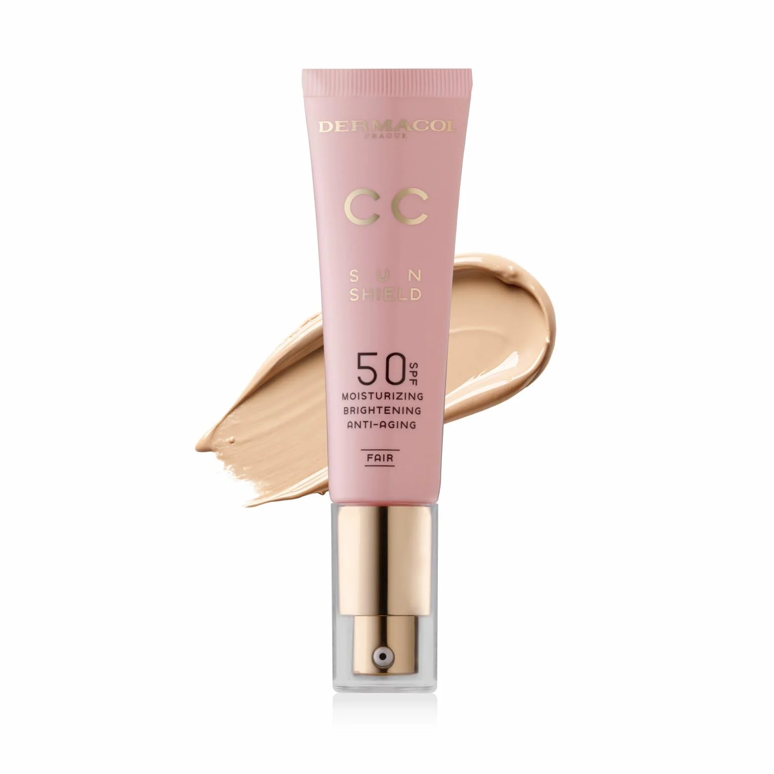Dermacol CC Cream Sun Shield, Colour Correcting, Fondotinta coprente da Light a Medium, Glowy Finish, SPF 50, con vitamina E e acido ialuronico, formula leggera e idratante, 30 ml, Fair
