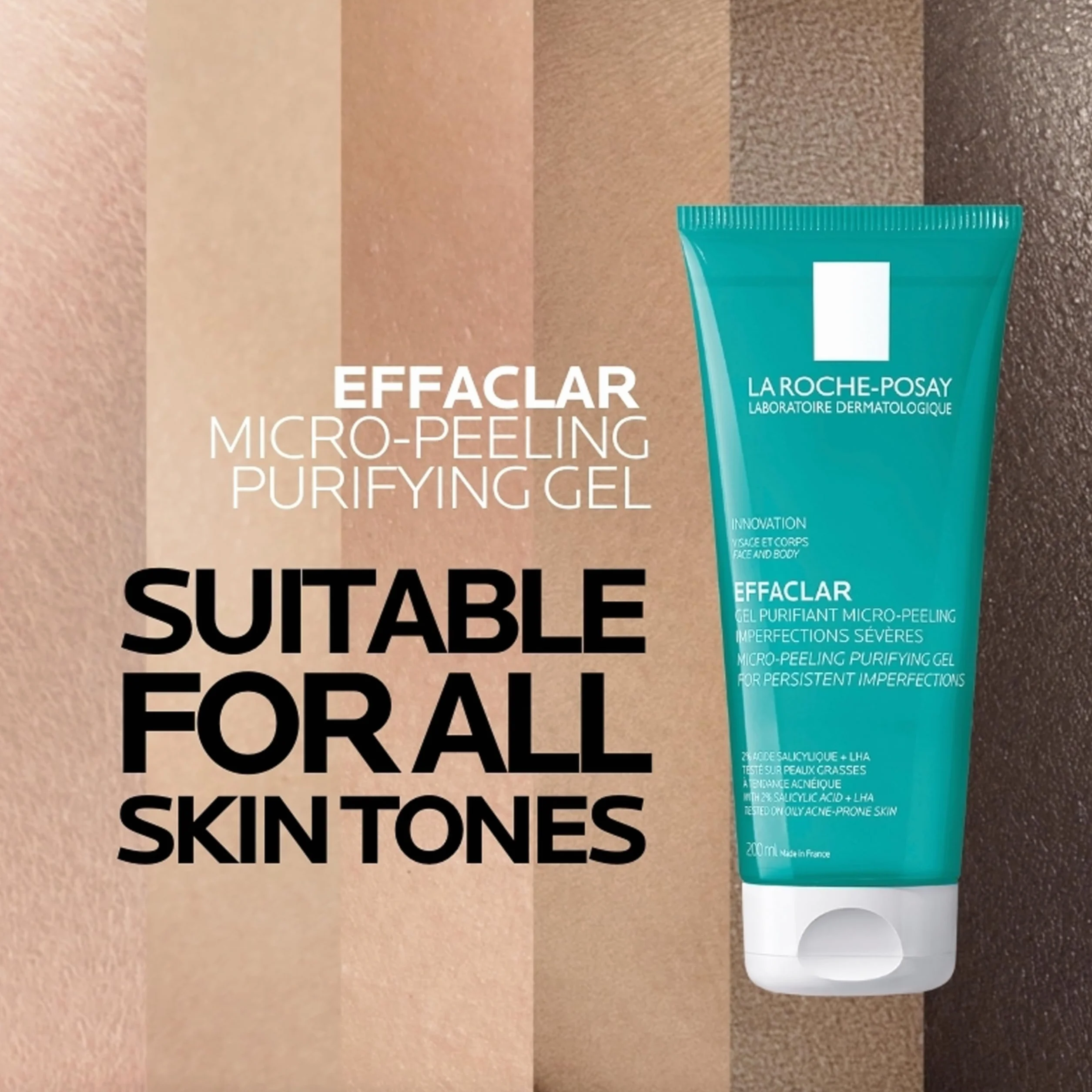 La Roche Posay Effaclar, Gel Purificante Micro-Peeling, Per Pelli Grasse a Tendenza Acneica, Azione Detergente, Pelle Levigata, Rimuove Sebo e Impurità, Con Acido Salicilico, LHA e Zinco, 200 ml